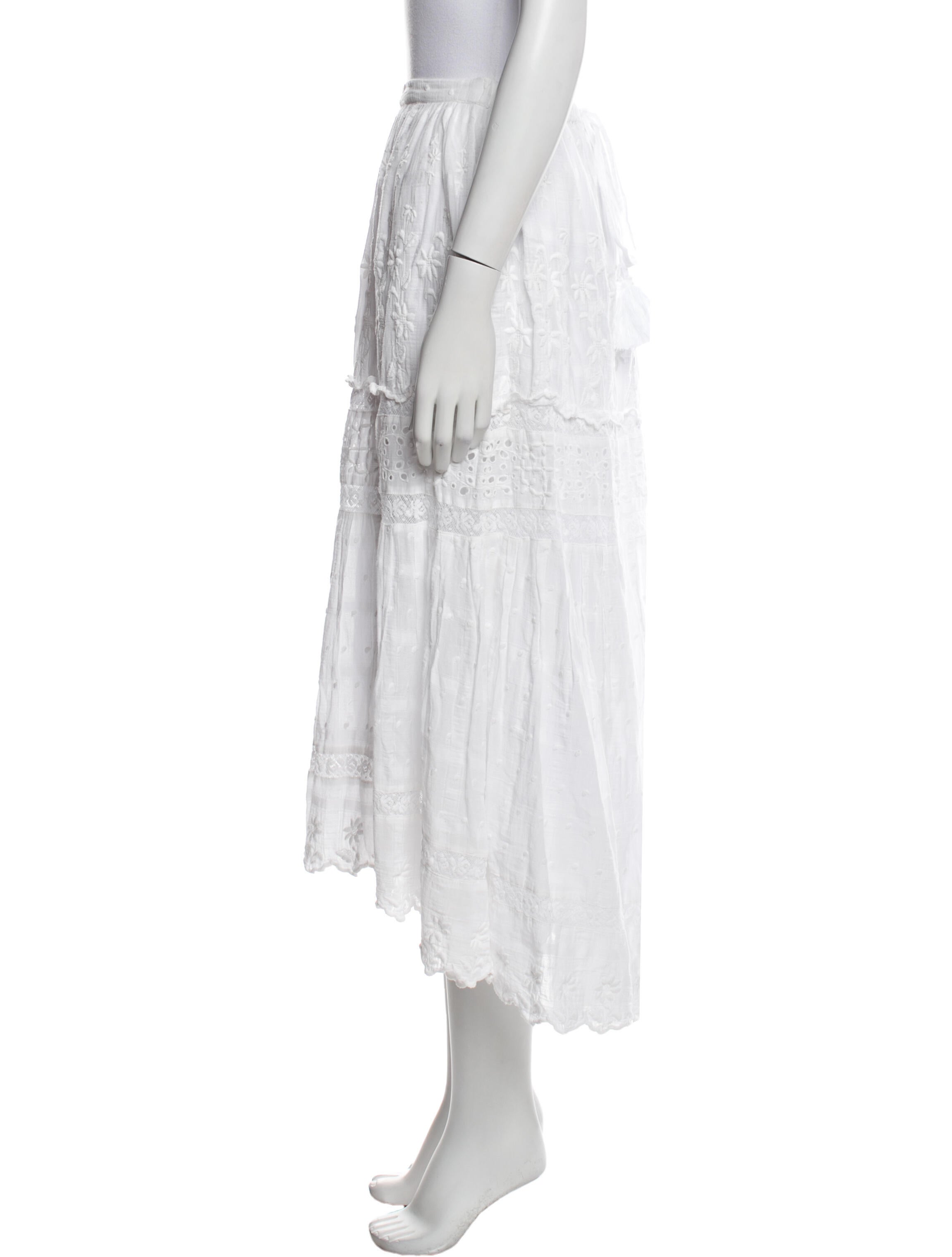 LoveShackFancy Tassel Accents Midi Length Skirt