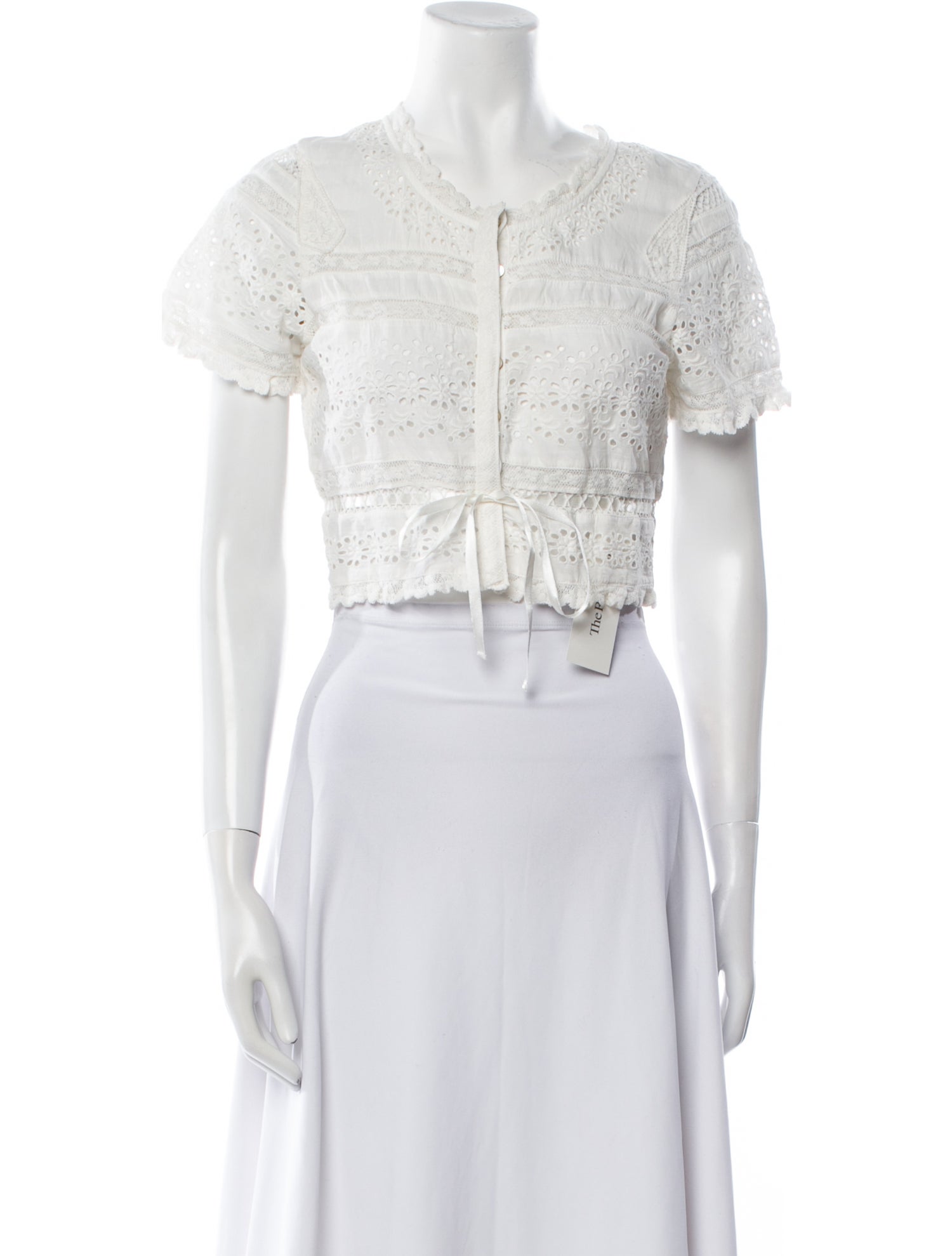 LoveShackFancy Crew Neck Short Sleeve Crop Top