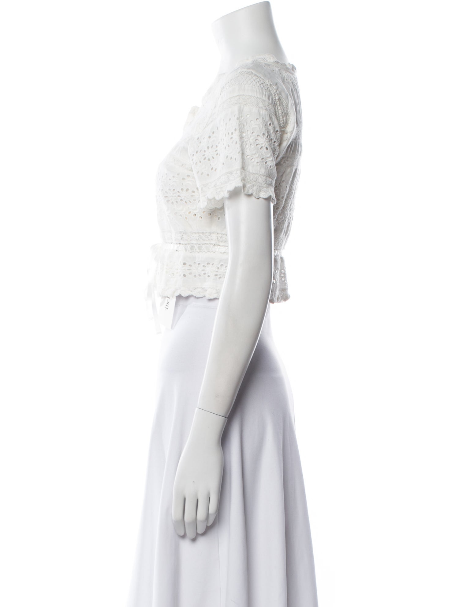 LoveShackFancy Crew Neck Short Sleeve Crop Top