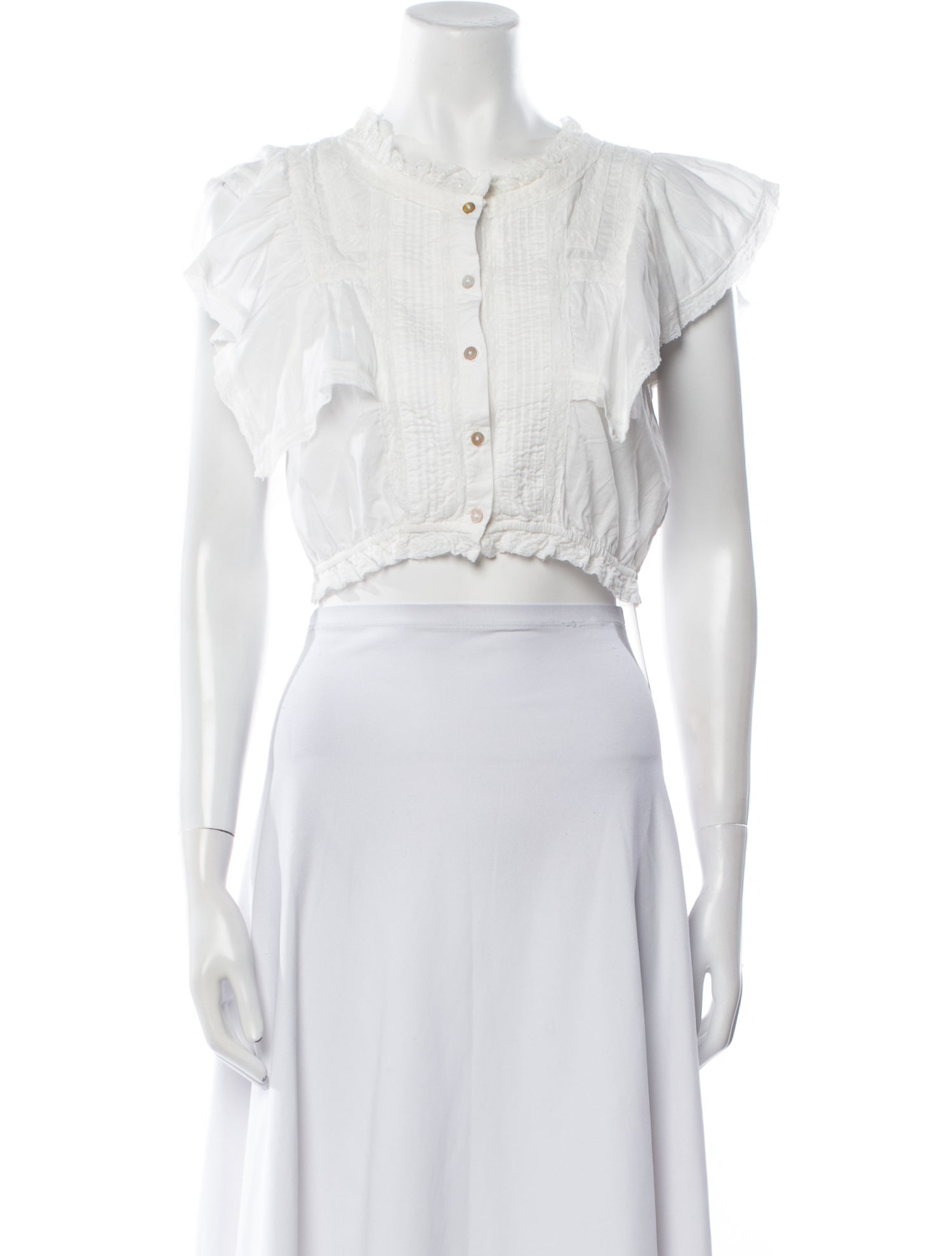 LoveShackFancy Mock Neck Short Sleeve Crop Top