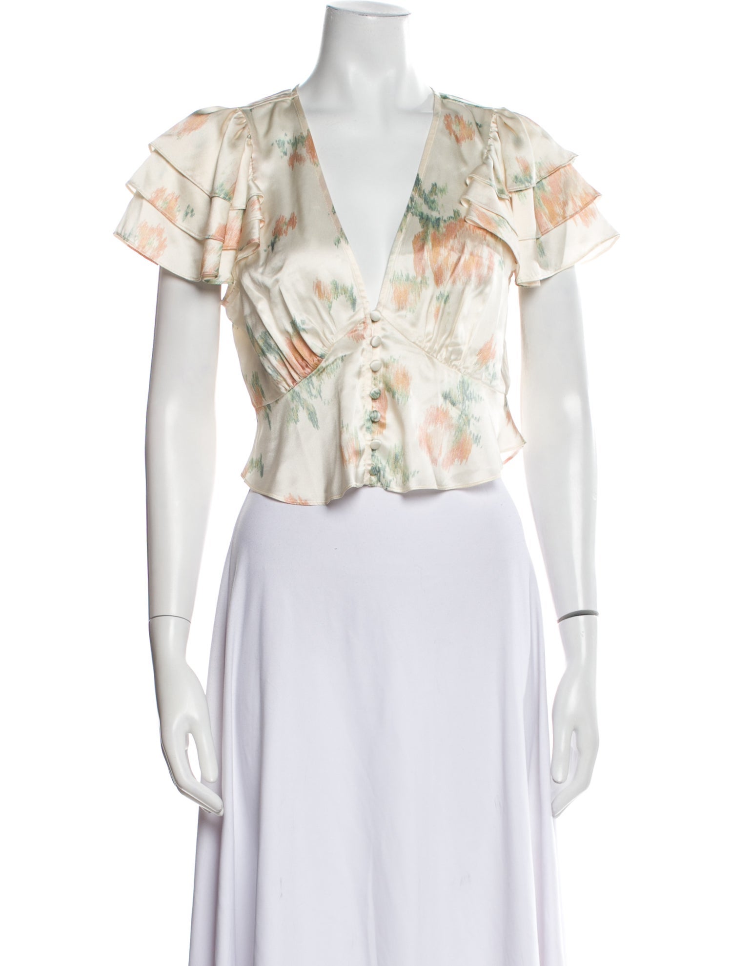 LoveShackFancy Silk Floral Print Crop Top