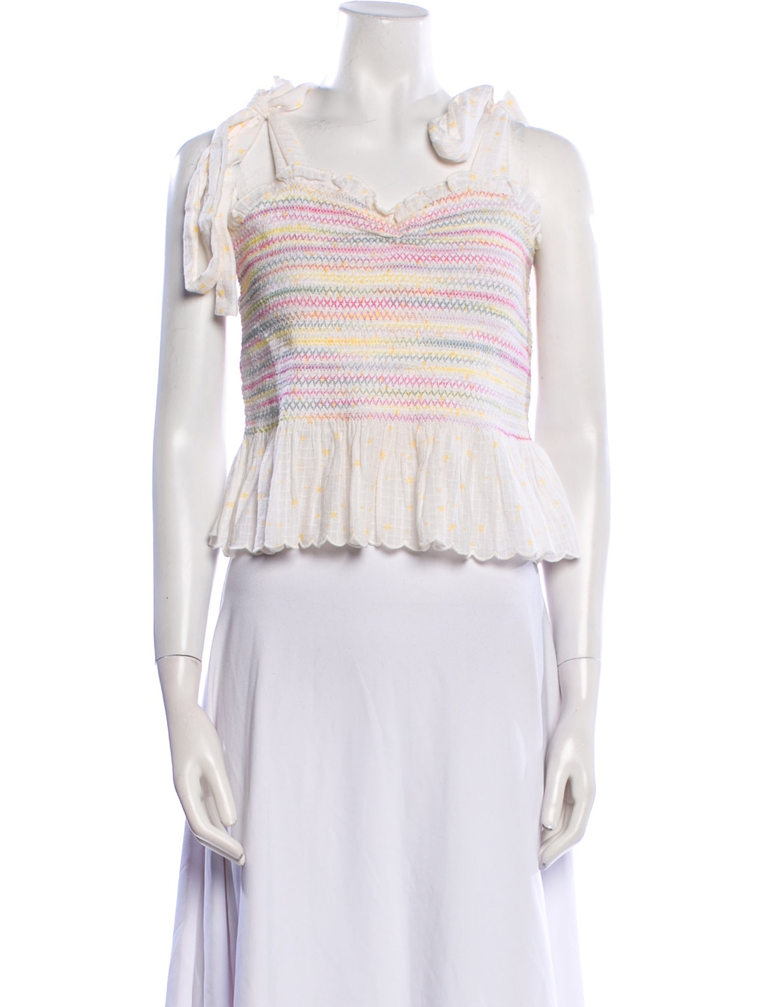 LoveShackFancy Striped Square Neckline Crop Top