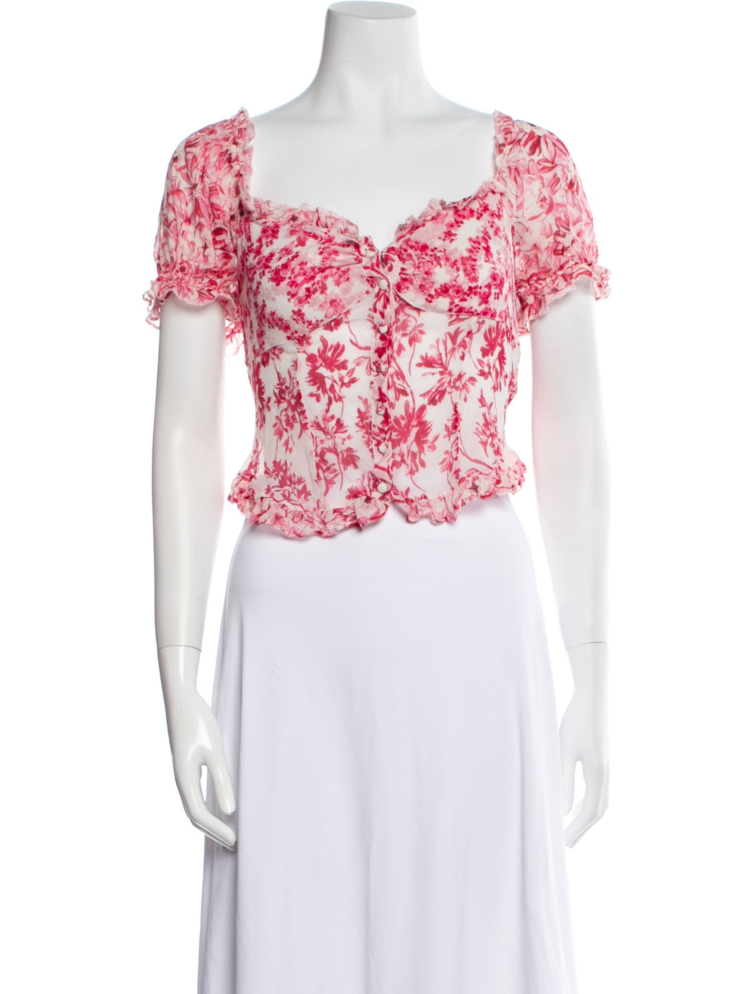 LoveShackFancy Silk Floral Print Crop Top