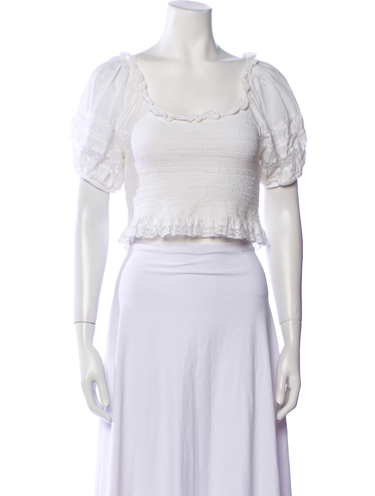 LoveShackFancy Square Neckline Short Sleeve Crop Top