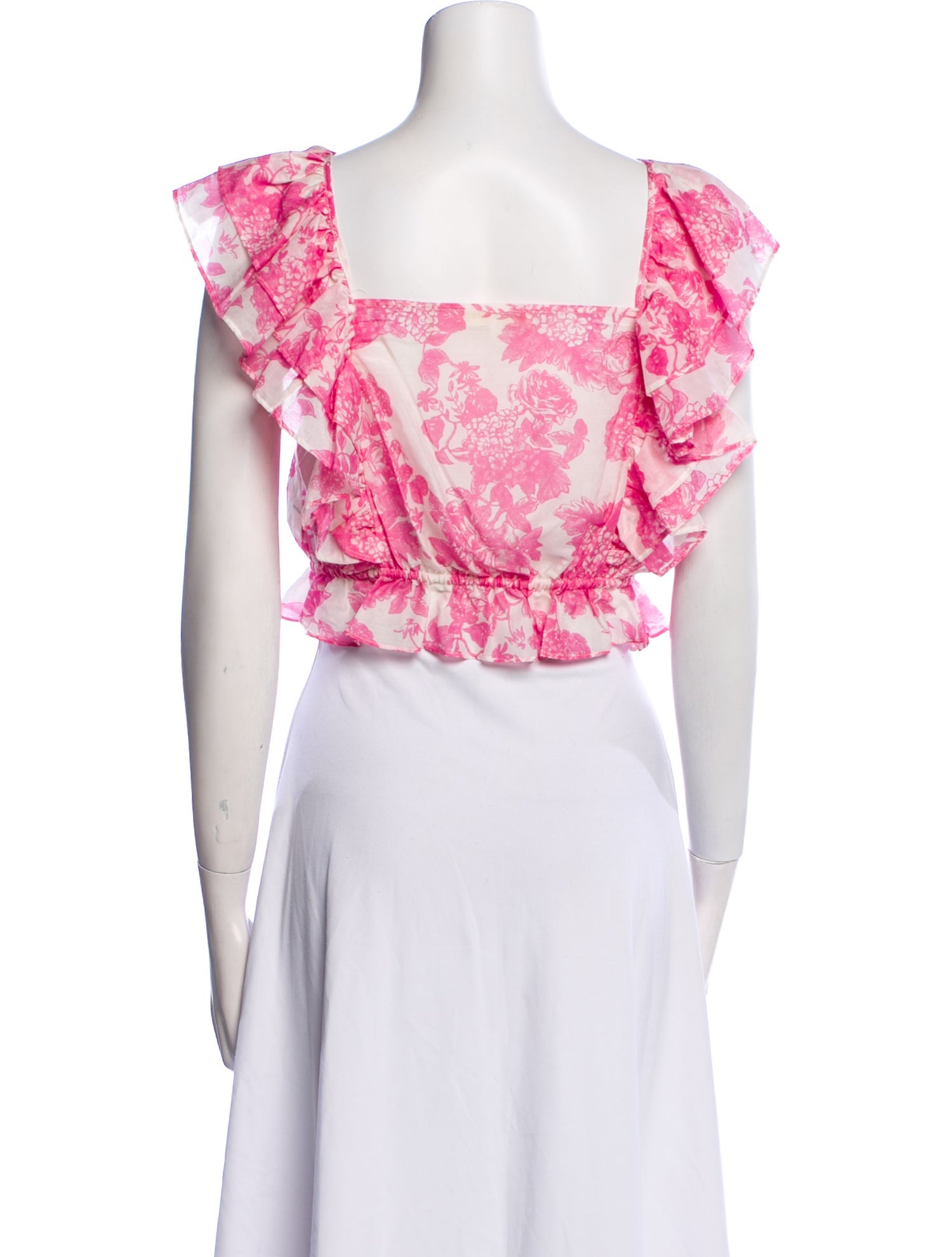 LoveShackFancy Floral Print Square Neckline Crop Top
