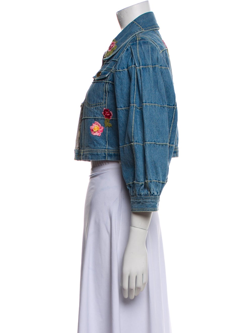 LoveShackFancy Denim Jacket Blue Patterned Embroi… - image 2