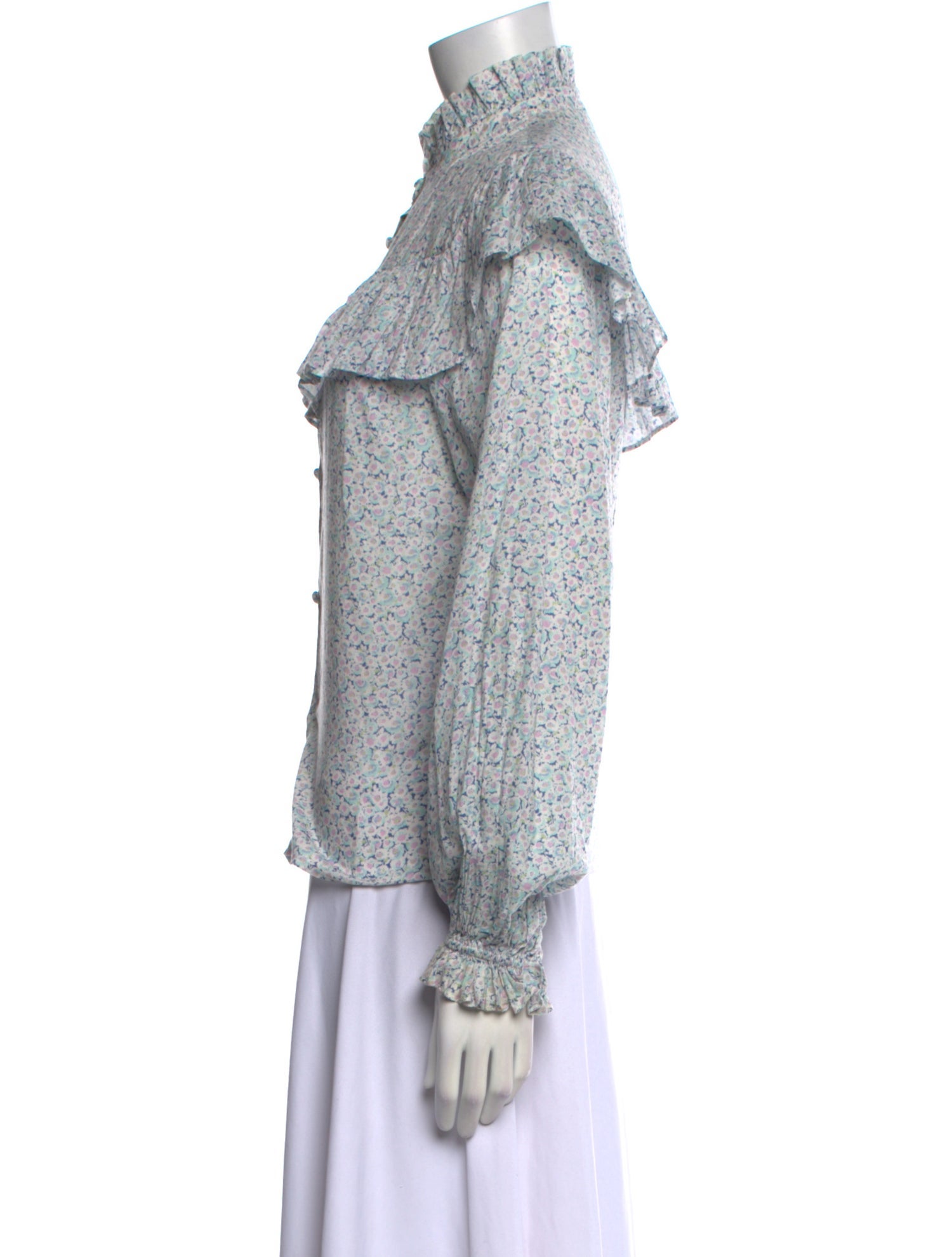 LoveShackFancy Floral Print Mock Neck Blouse