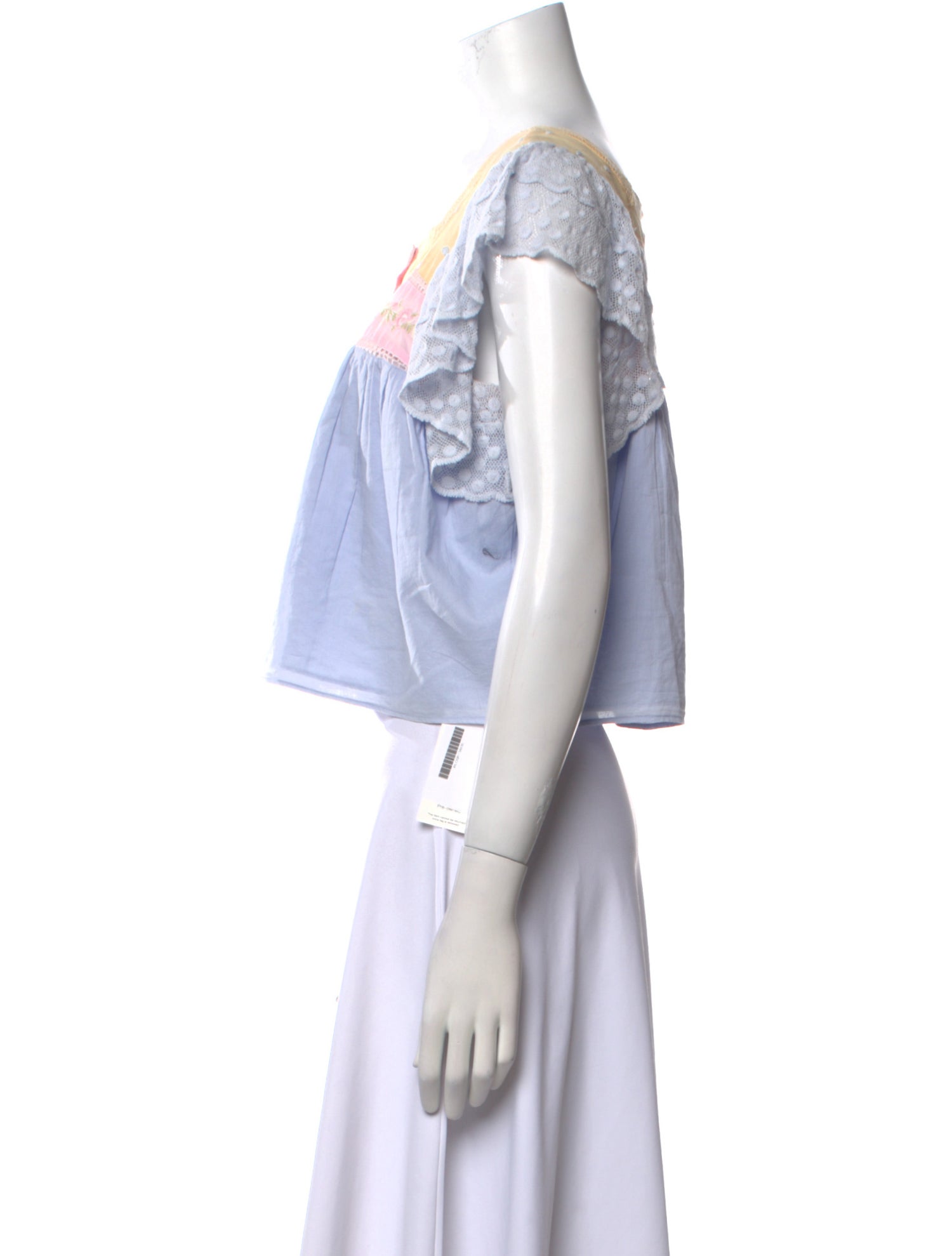 LoveShackFancy Colorblock Pattern Square Neckline Crop Top