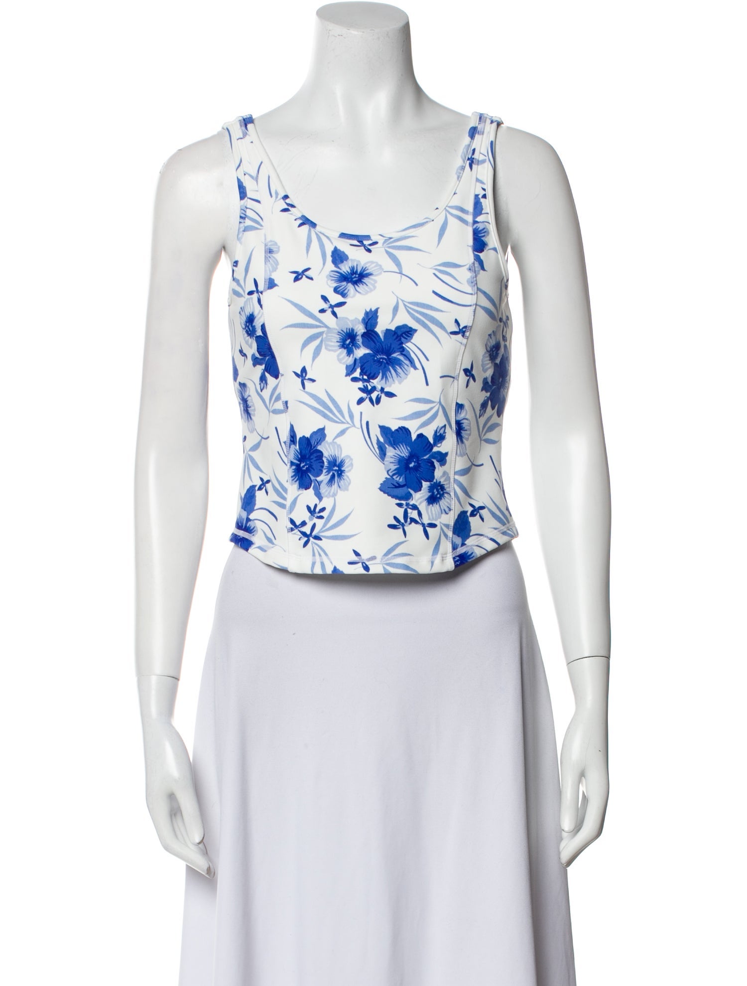 LoveShackFancy Floral Print Scoop Neck Crop Top