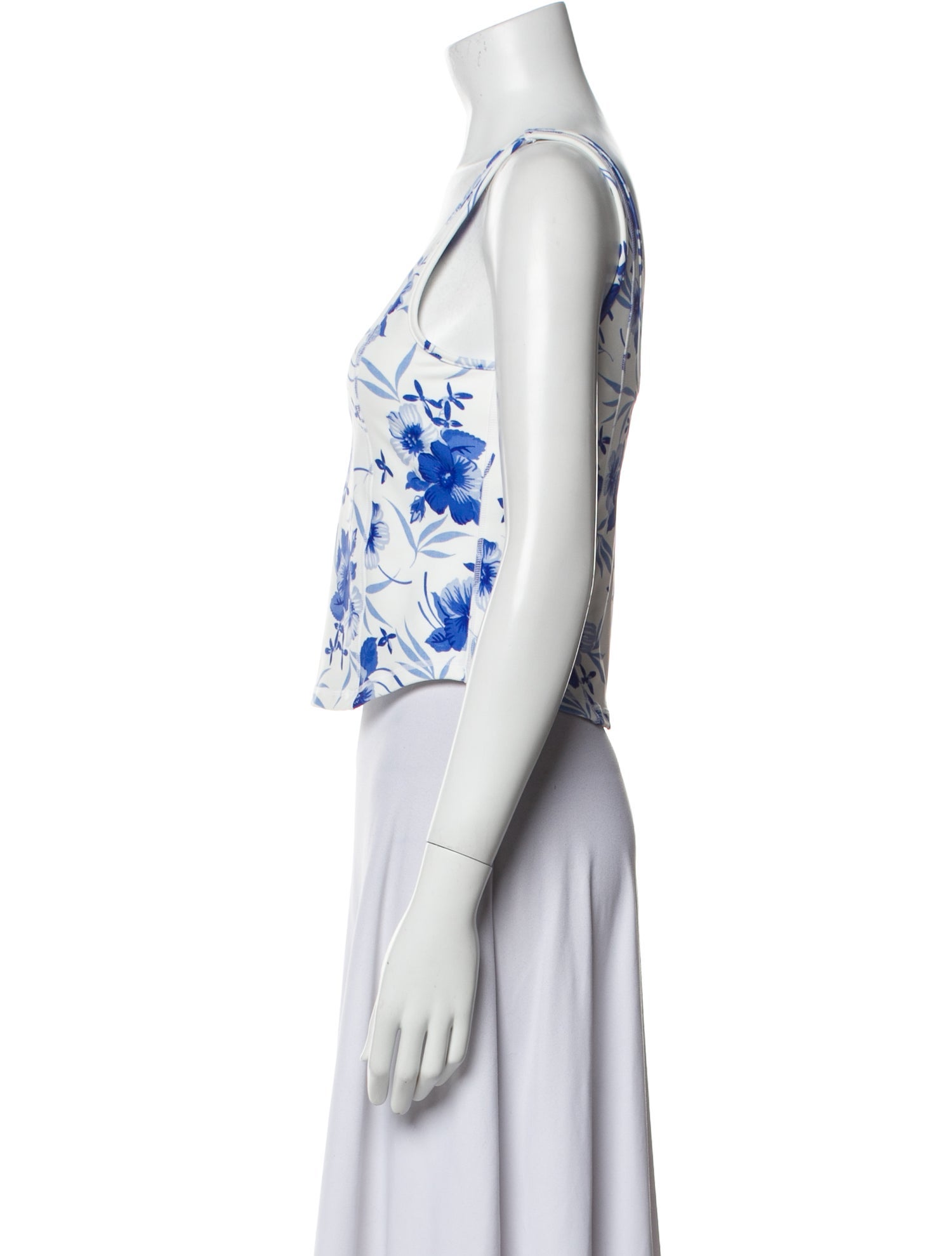 LoveShackFancy Floral Print Scoop Neck Crop Top