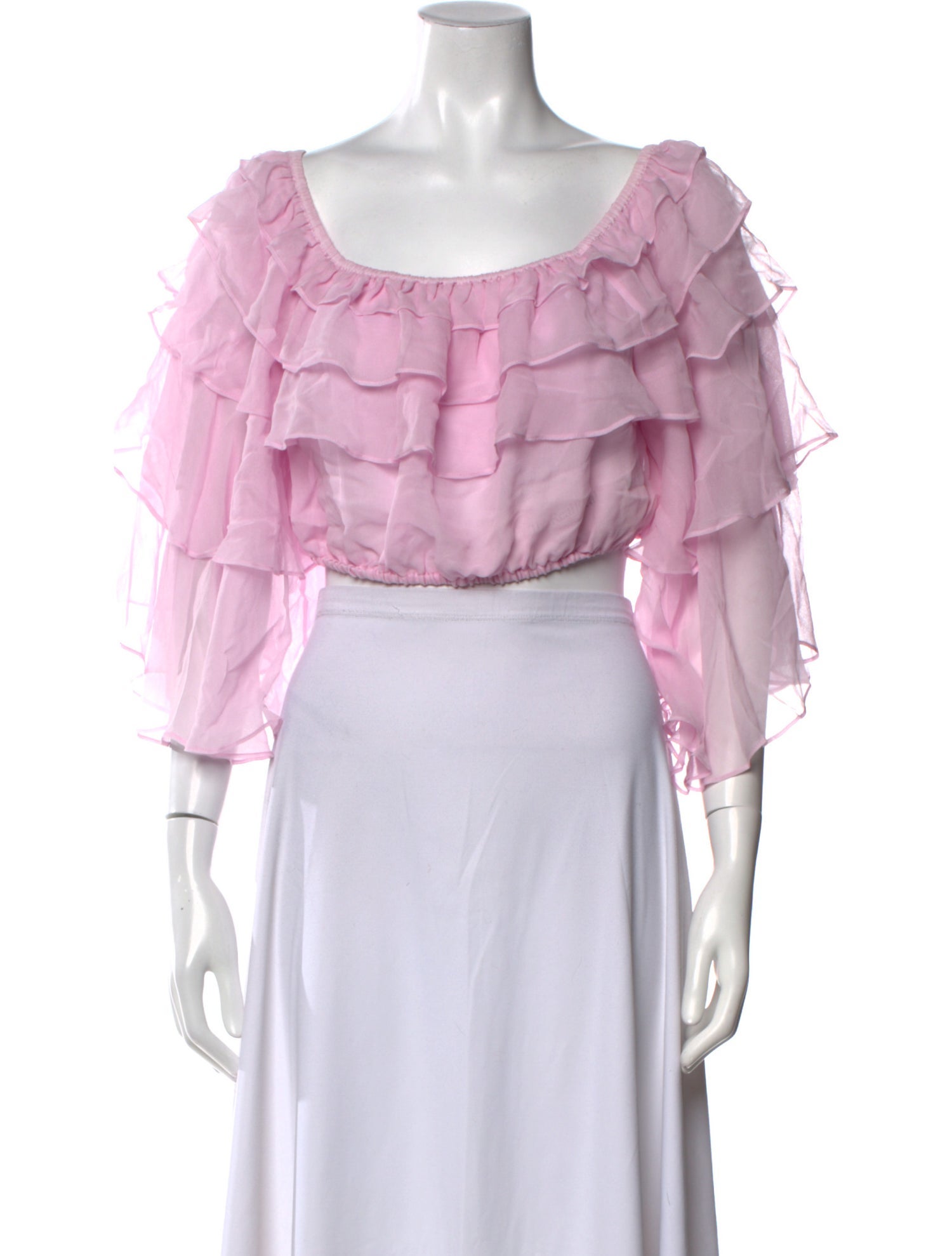 LoveShackFancy Silk Off-The-Shoulder Crop Top