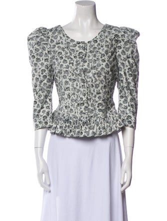 LoveShackFancy Printed Scoop Neck Crop Top