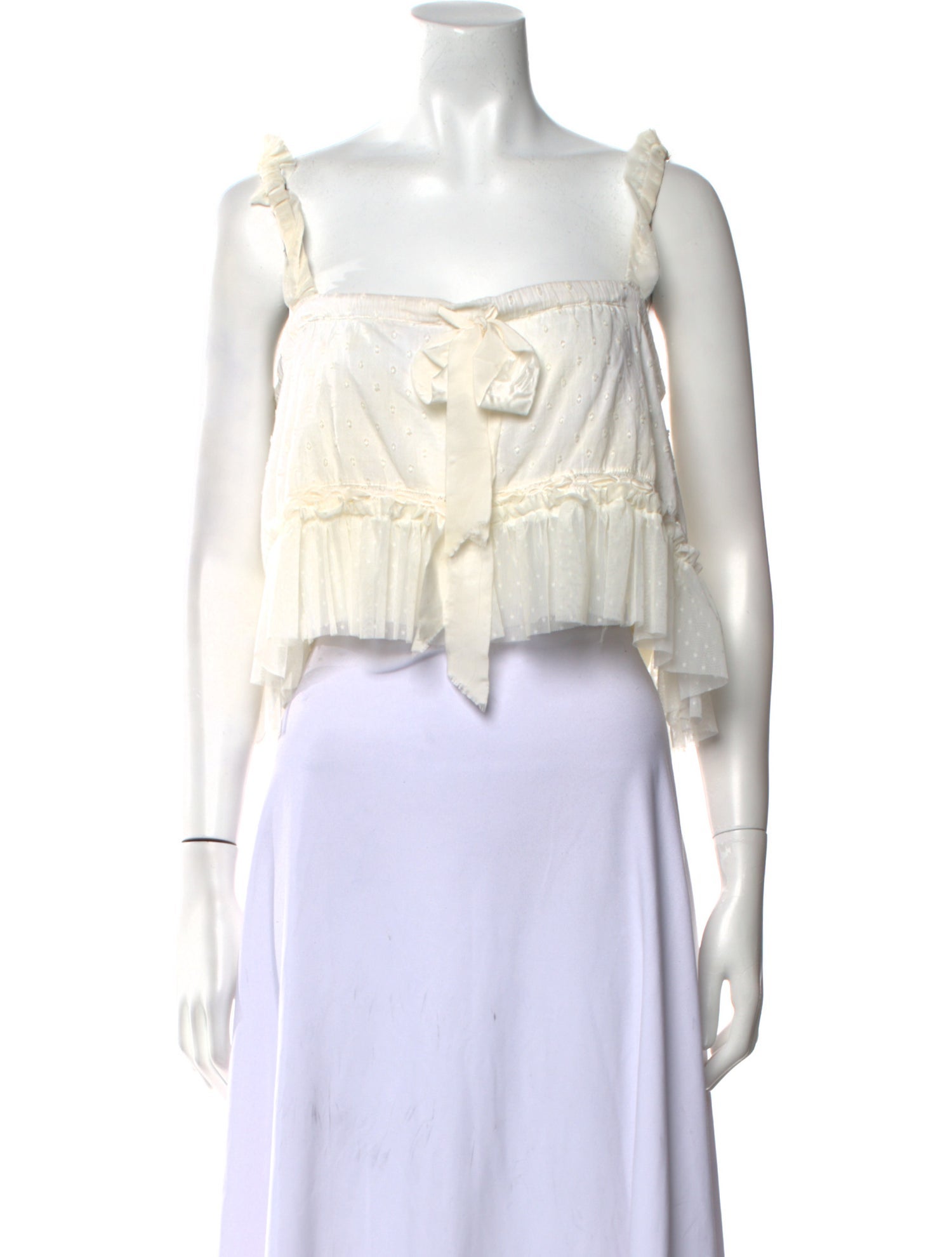 LoveShackFancy Square Neckline Sleeveless Crop Top