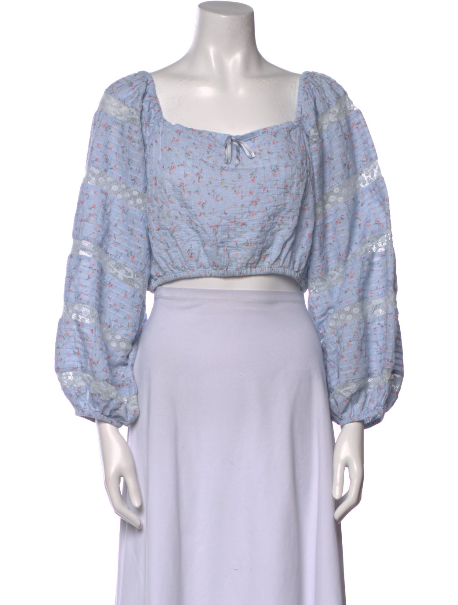 LoveShackFancy Floral Print Square Neckline Crop Top