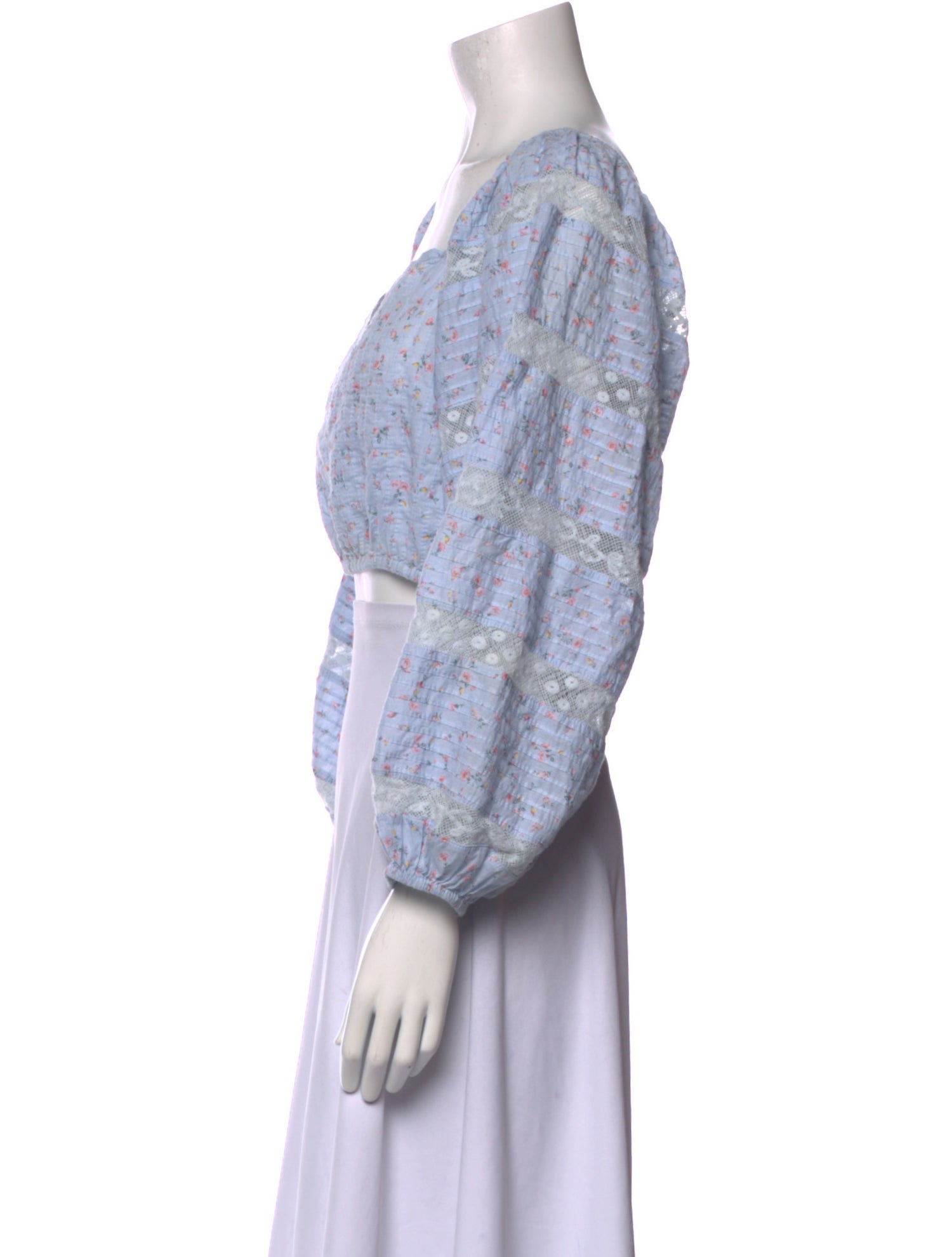 LoveShackFancy Floral Print Square Neckline Crop Top