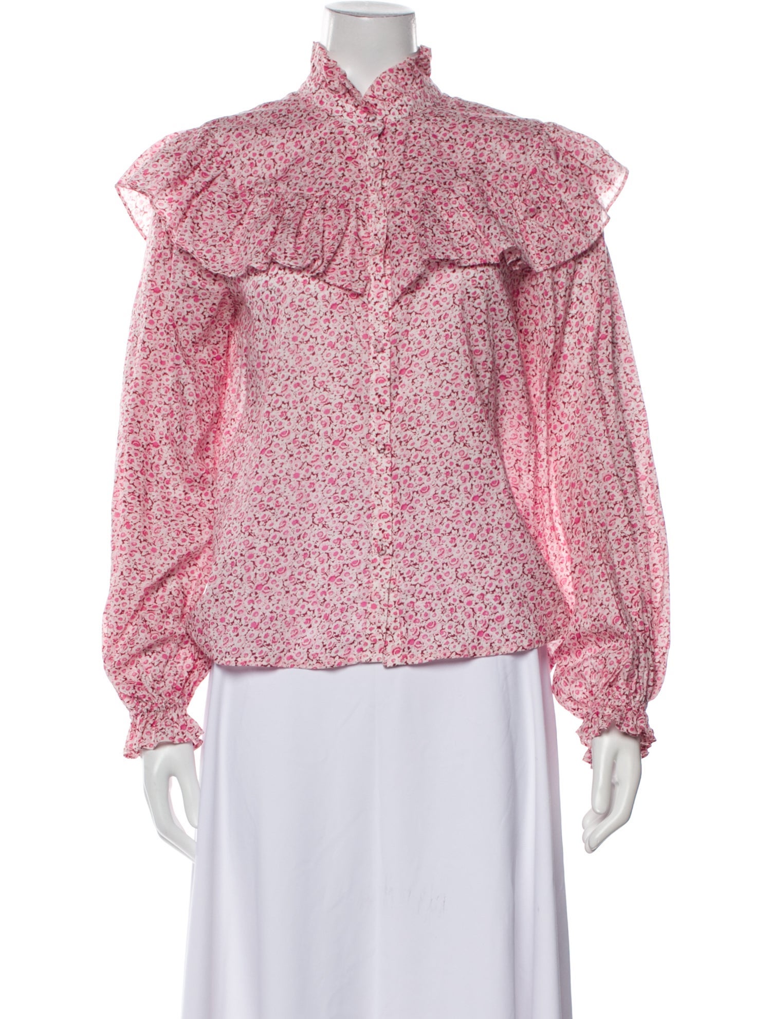 LoveShackFancy Floral Print Mock Neck Blouse