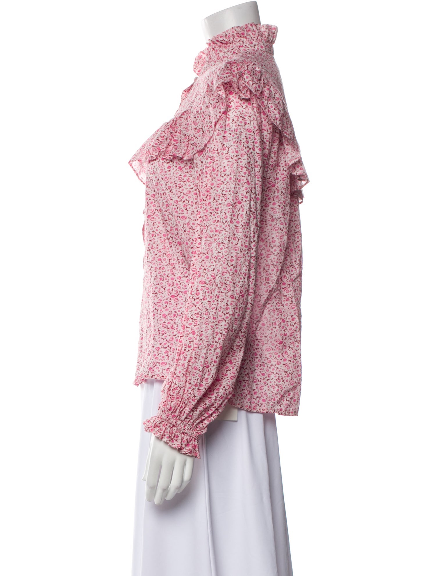 LoveShackFancy Floral Print Mock Neck Blouse