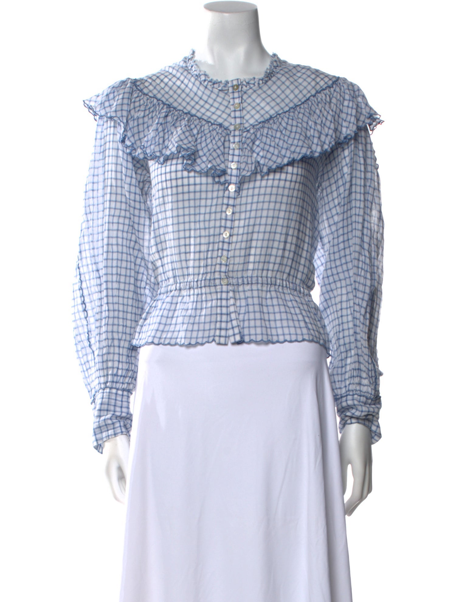 LoveShackFancy Plaid Print Crew Neck Crop Top