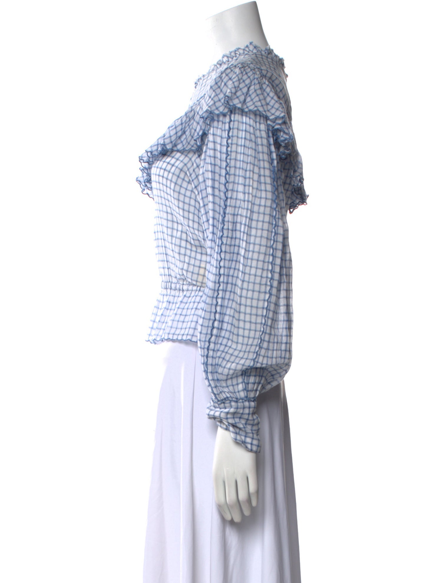 LoveShackFancy Plaid Print Crew Neck Crop Top