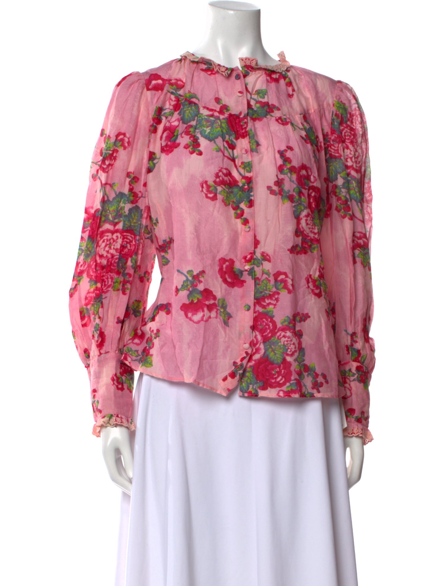LoveShackFancy Floral Print Off-The-Shoulder Blouse