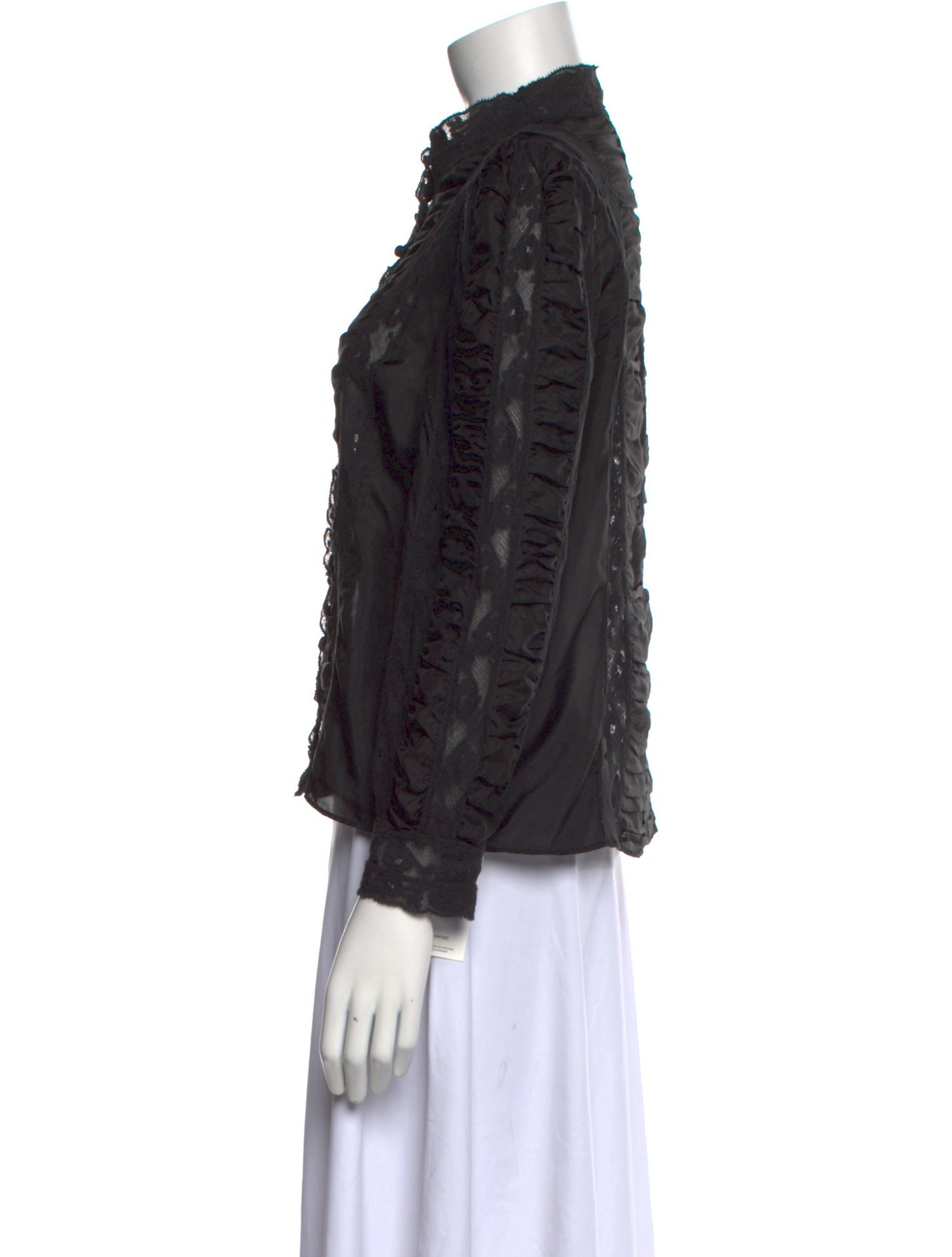 LoveShackFancy Silk Mock Neck Button-Up Top