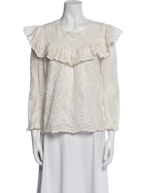 LoveShackFancy Bateau Neckline Three-Quarter Sleeve Blouse