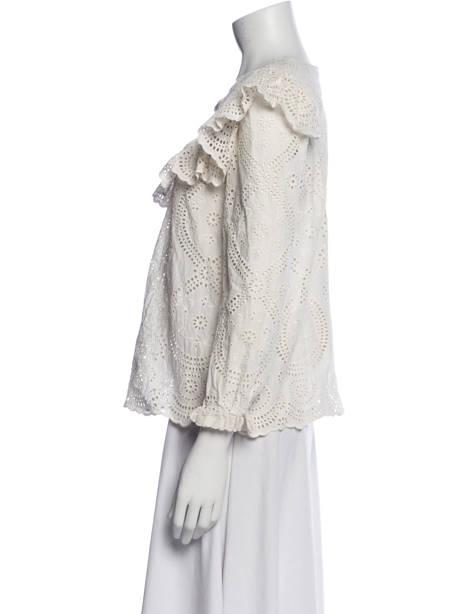 LoveShackFancy Bateau Neckline Three-Quarter Sleeve Blouse