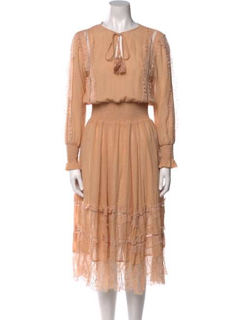 LoveShackFancy Tie Neck Midi Length Dress