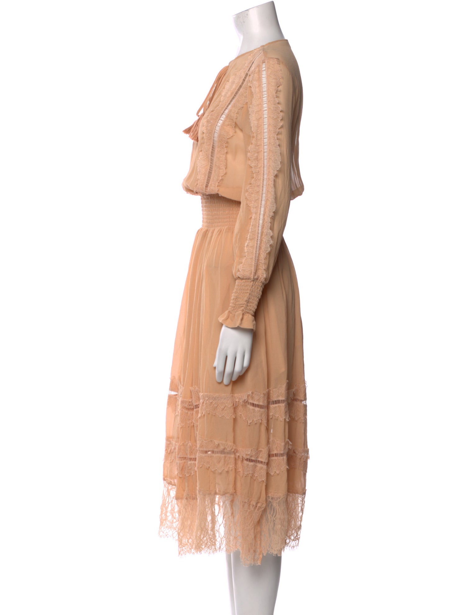 LoveShackFancy Tie Neck Midi Length Dress