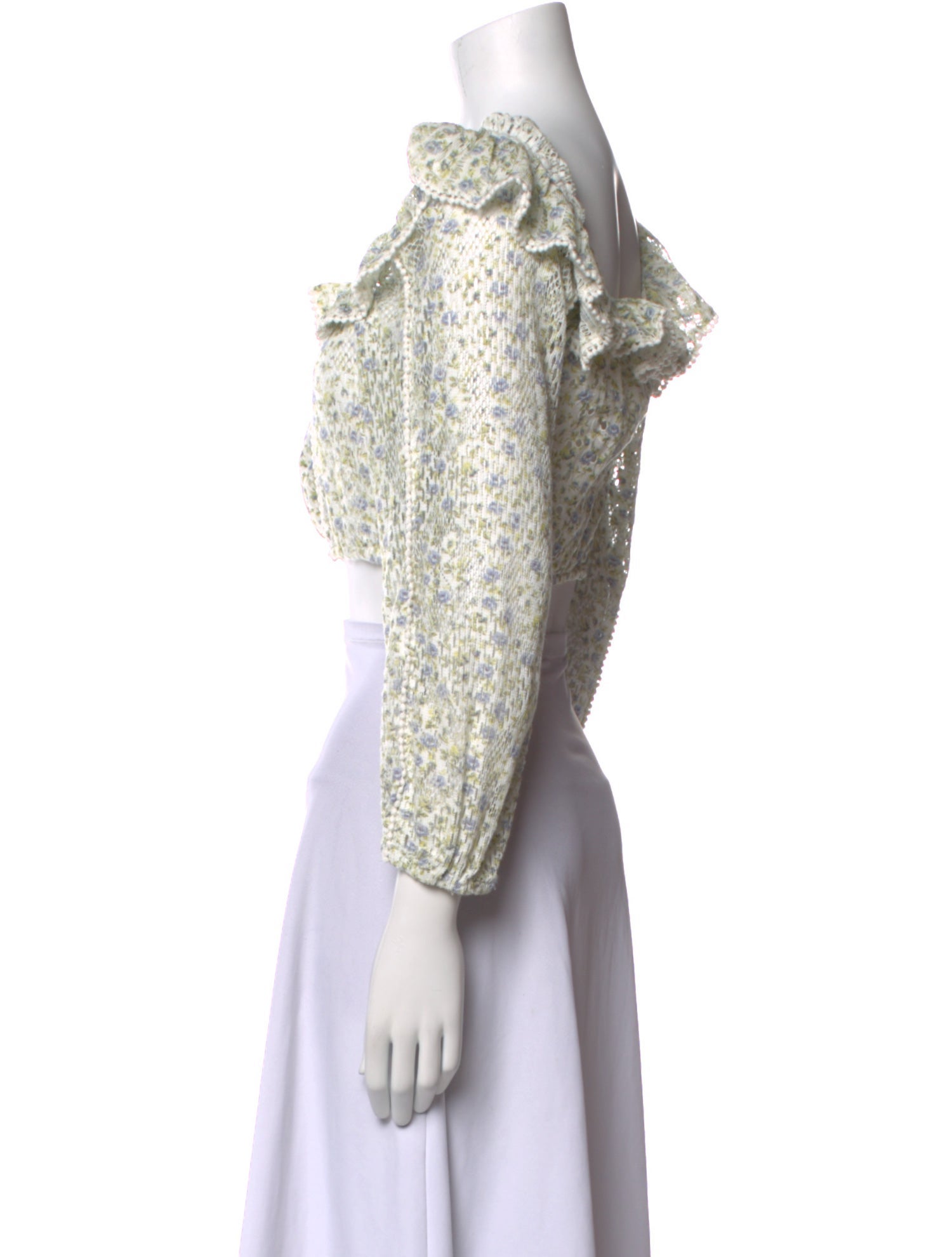 LoveShackFancy Floral Print Square Neckline Crop Top