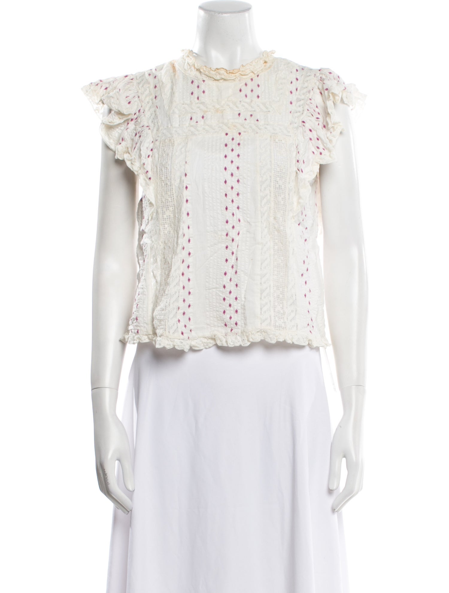 LoveShackFancy Crew Neck Short Sleeve Crop Top