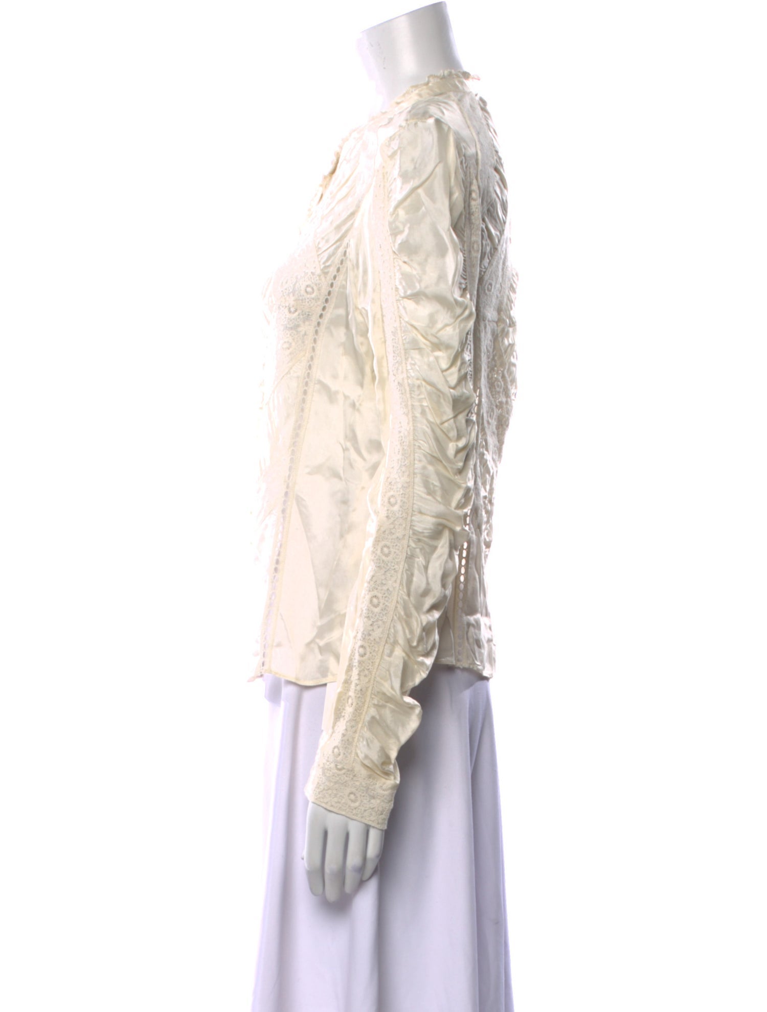 LoveShackFancy Mock Neck Long Sleeve Button-Up Top