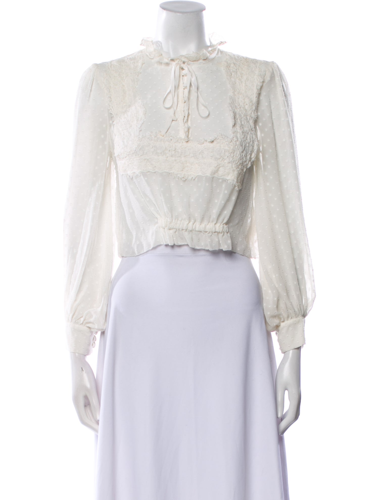 LoveShackFancy Mock Neck Three-Quarter Sleeve Crop Top