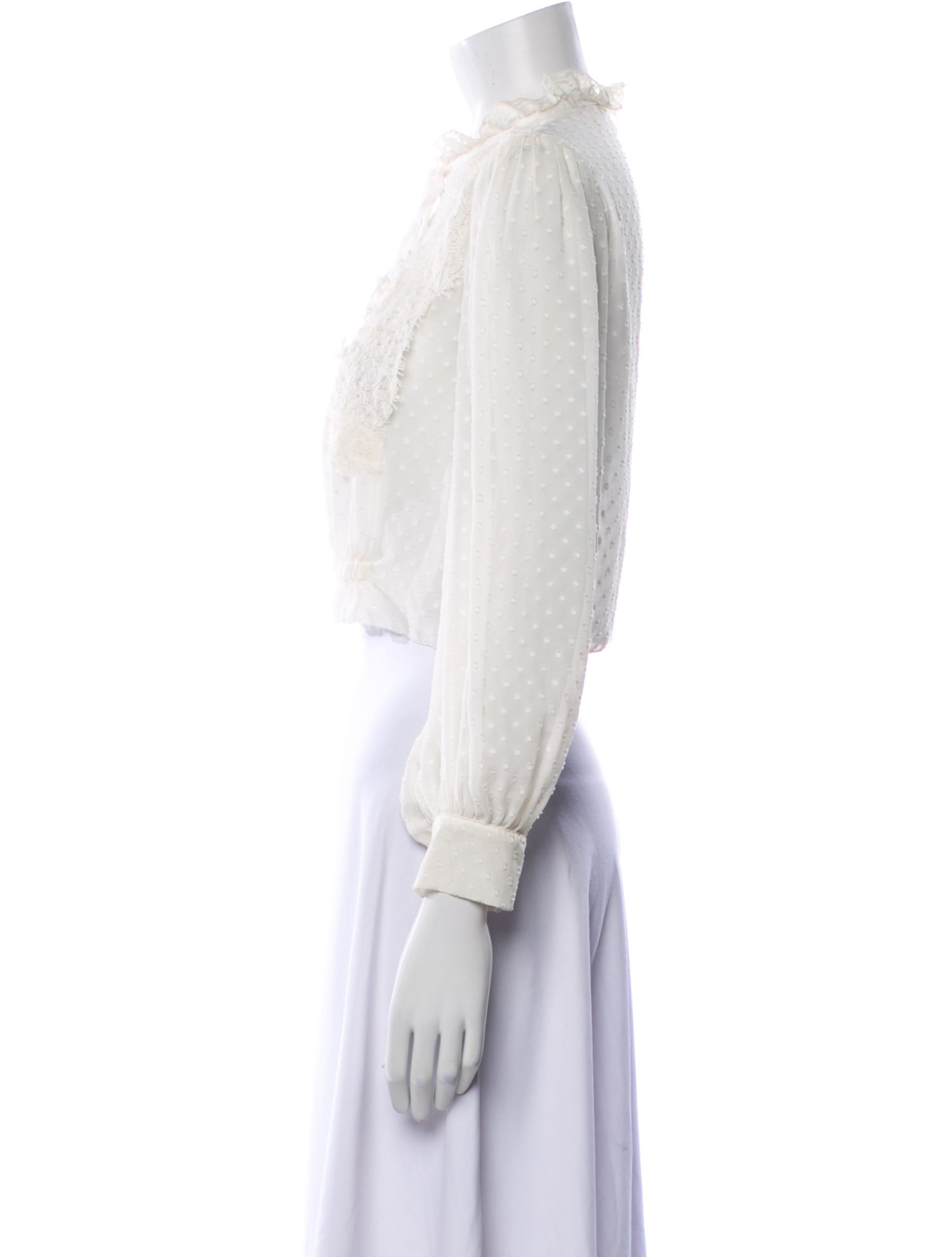 LoveShackFancy Mock Neck Three-Quarter Sleeve Crop Top