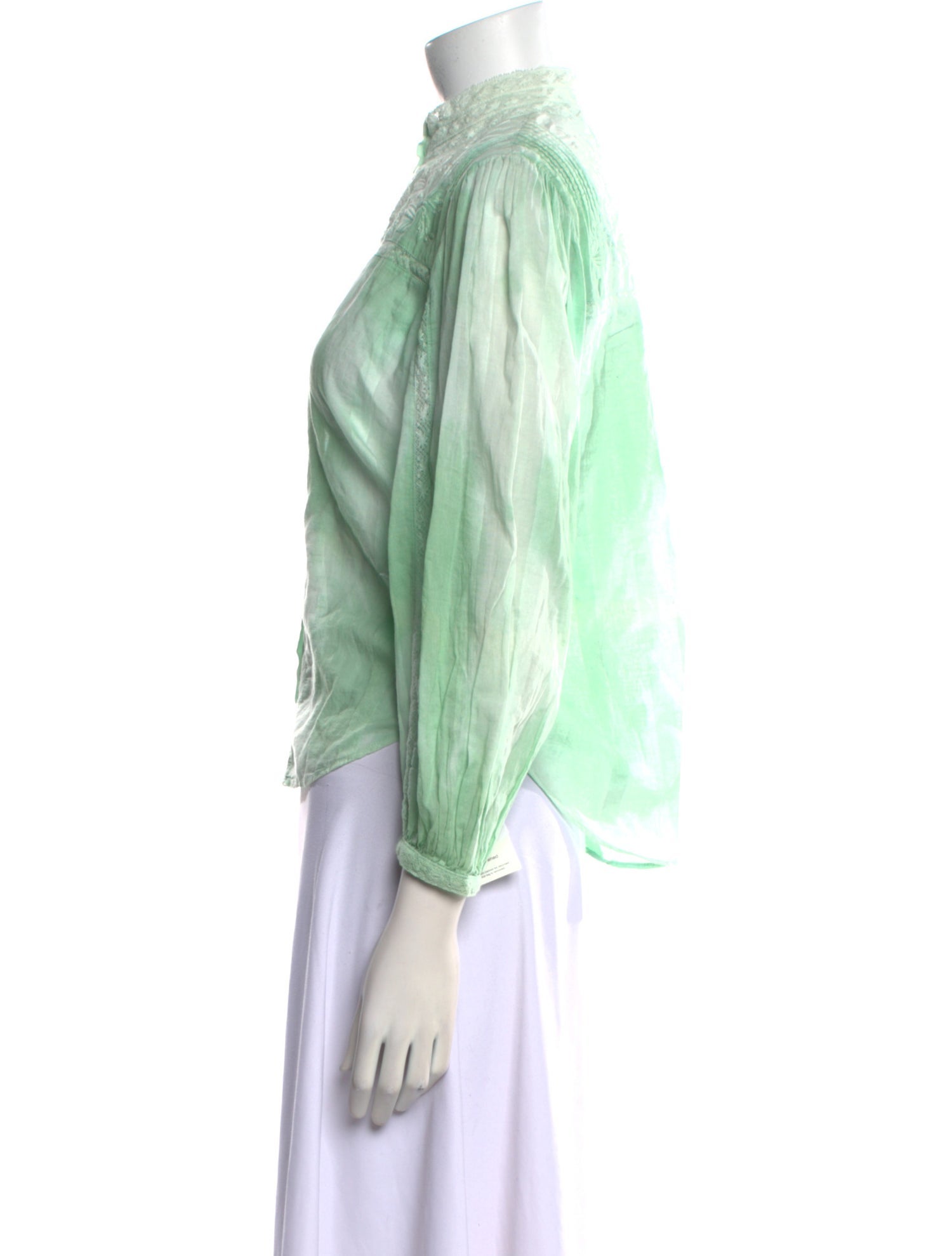 LoveShackFancy Tie-Dye Print Mock Neck Button-Up Top