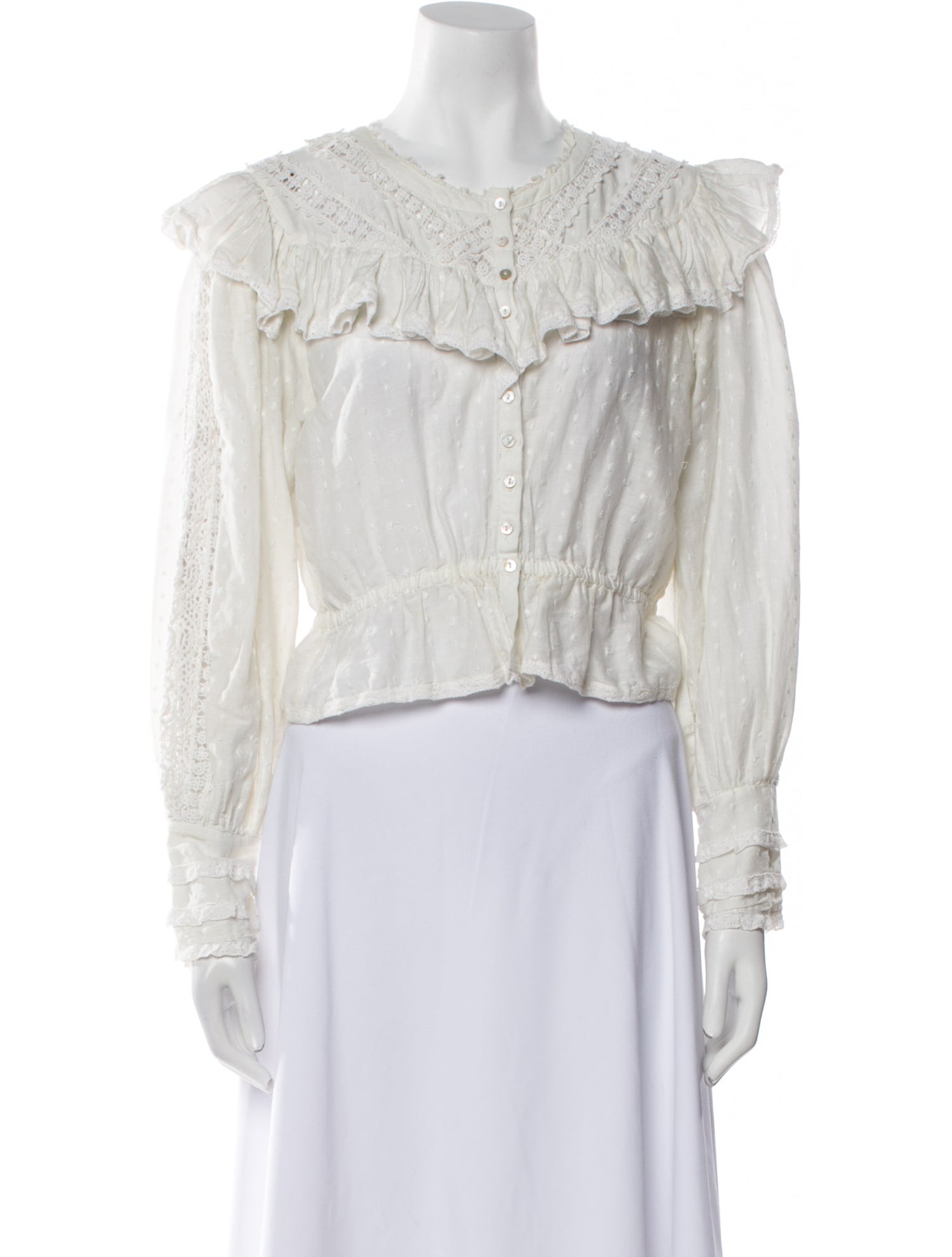 LoveShackFancy Scoop Neck Long Sleeve Crop Top