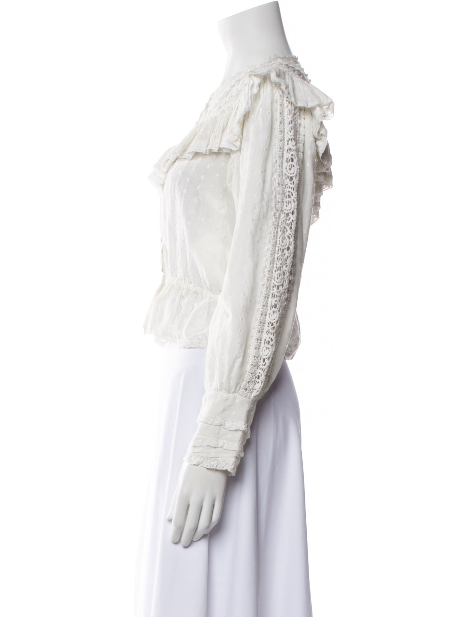 LoveShackFancy Scoop Neck Long Sleeve Crop Top