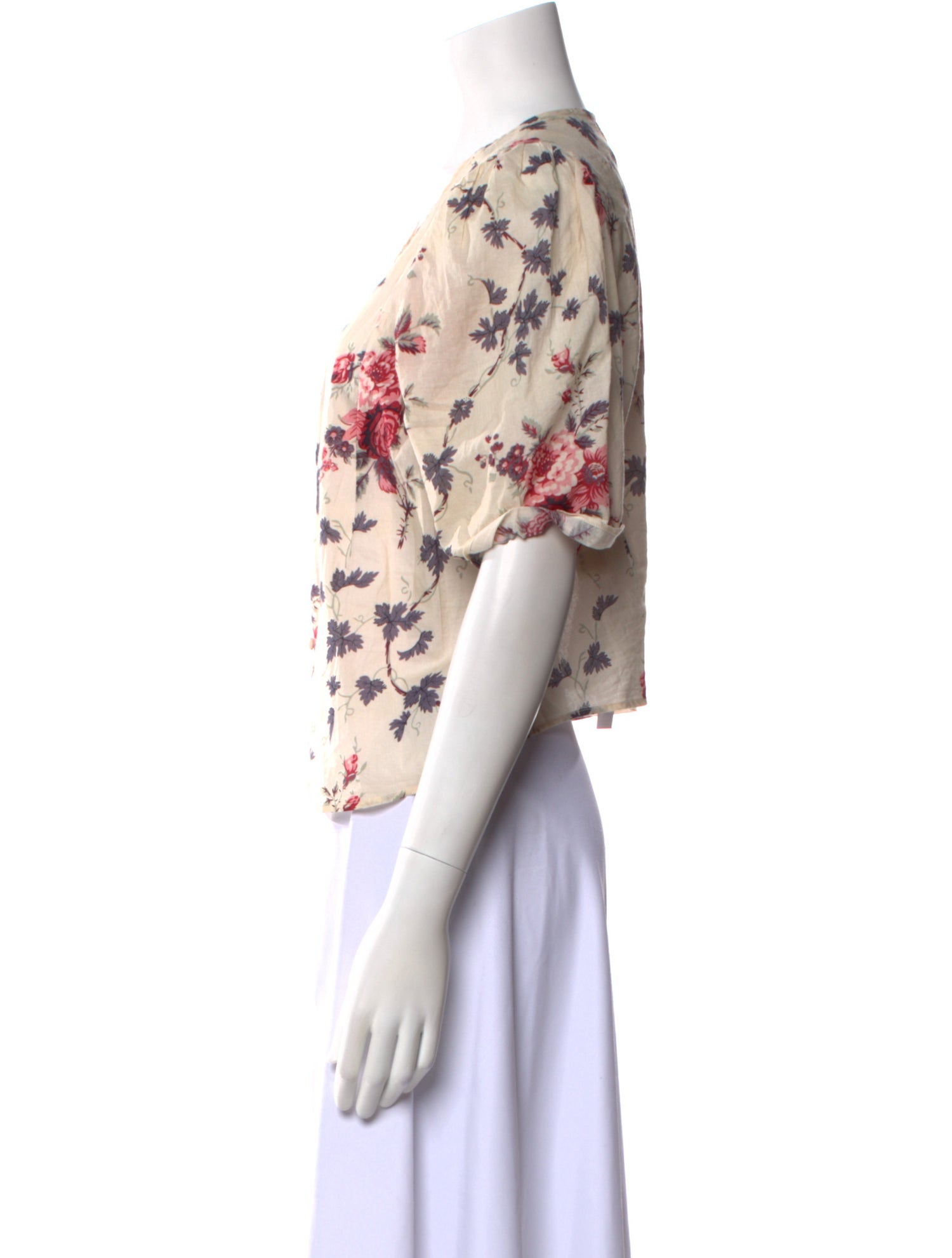 LoveShackFancy Floral Print V-Neck Blouse