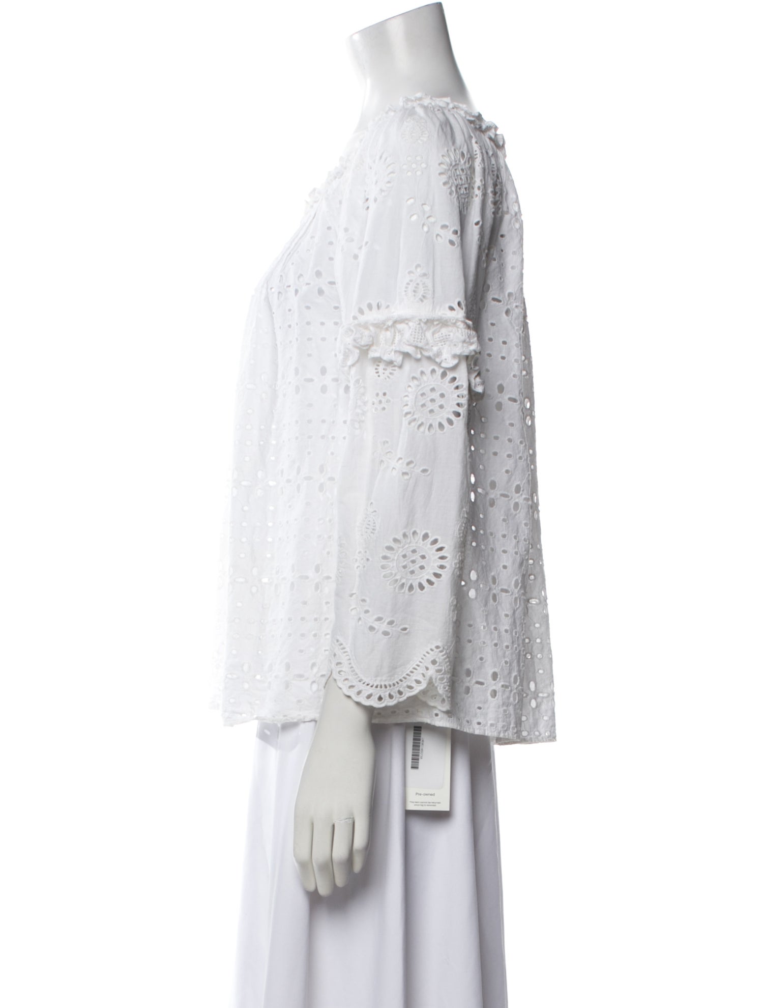 LoveShackFancy Scoop Neck Three-Quarter Sleeve Blouse