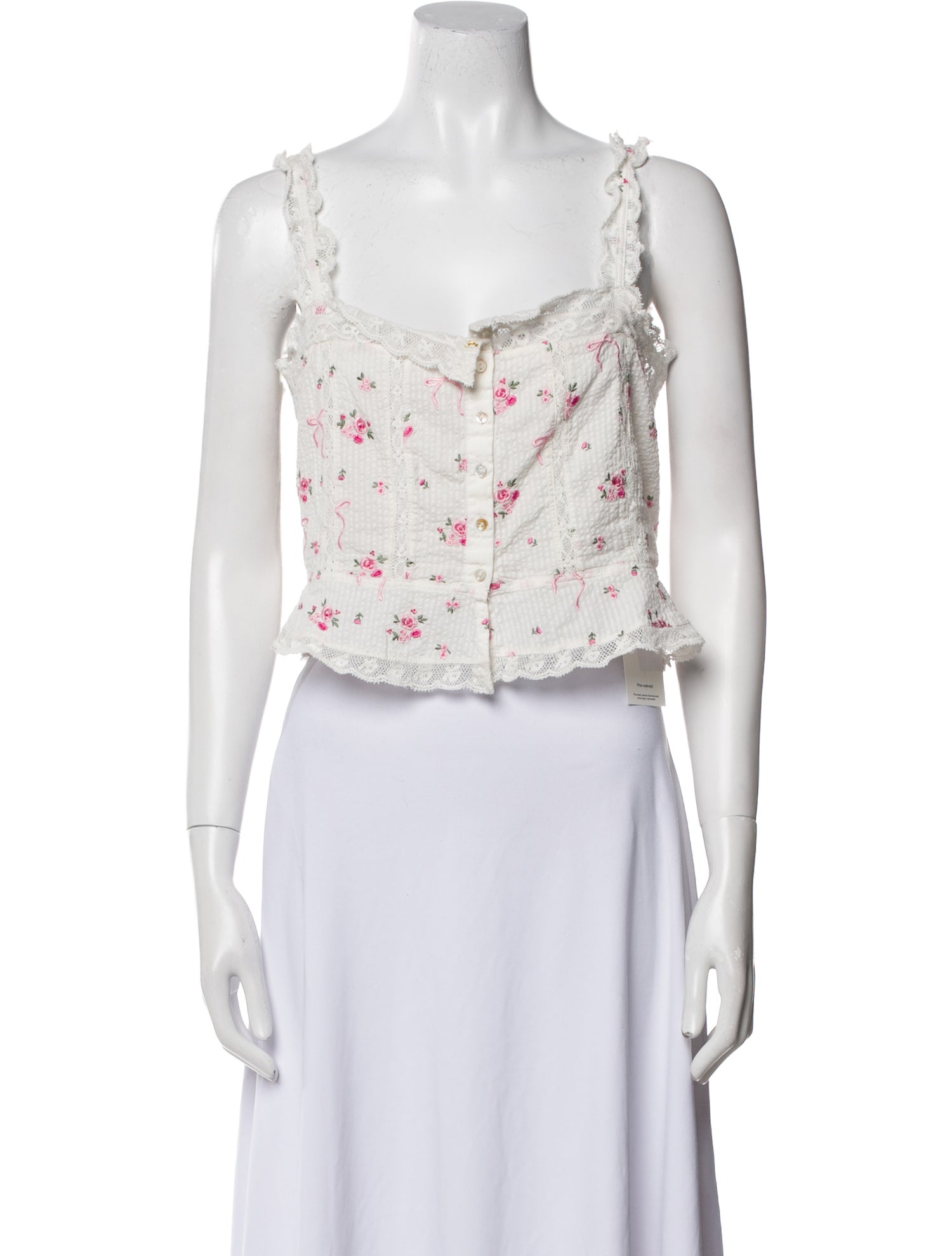 LoveShackFancy Floral Print Square Neckline Crop Top w/ Tags