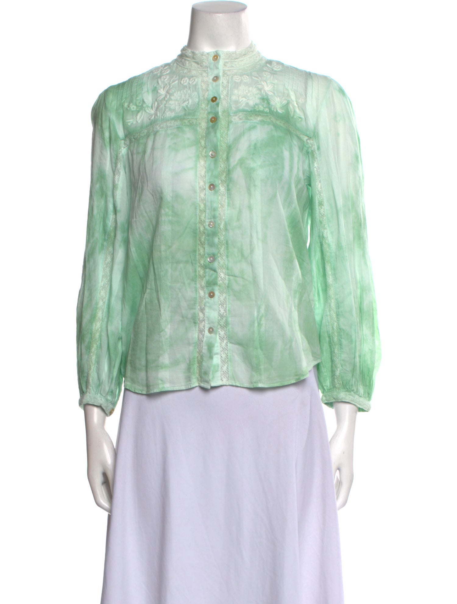 LoveShackFancy Tie-Dye Print Mock Neck Button-Up Top w/ Tags