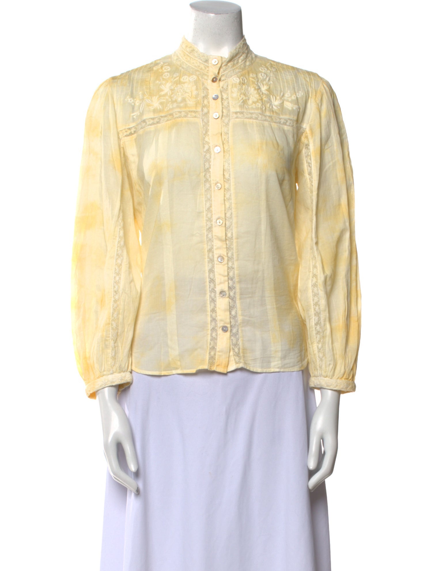 LoveShackFancy Printed Mock Neck Button-Up Top