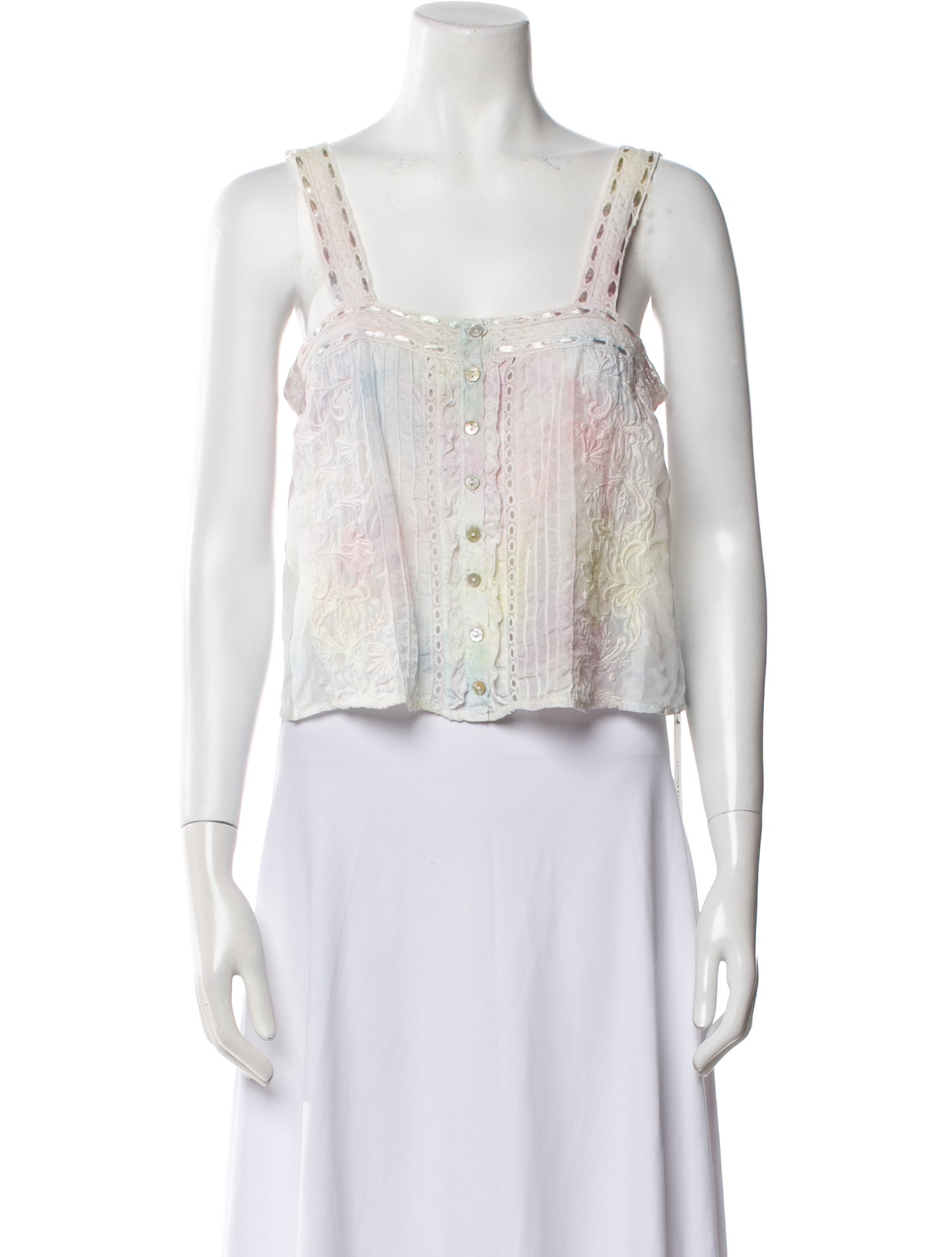 LoveShackFancy Silk Lace Pattern Crop Top