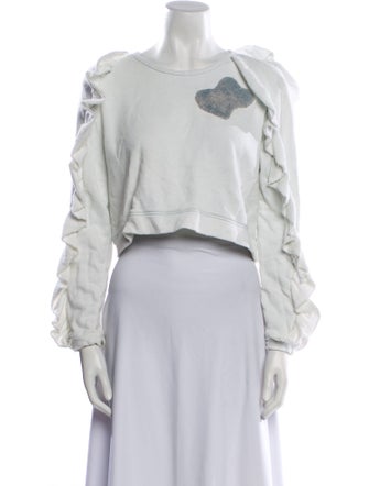 LoveShackFancy Colorblock Pattern Crew Neck Crop Top