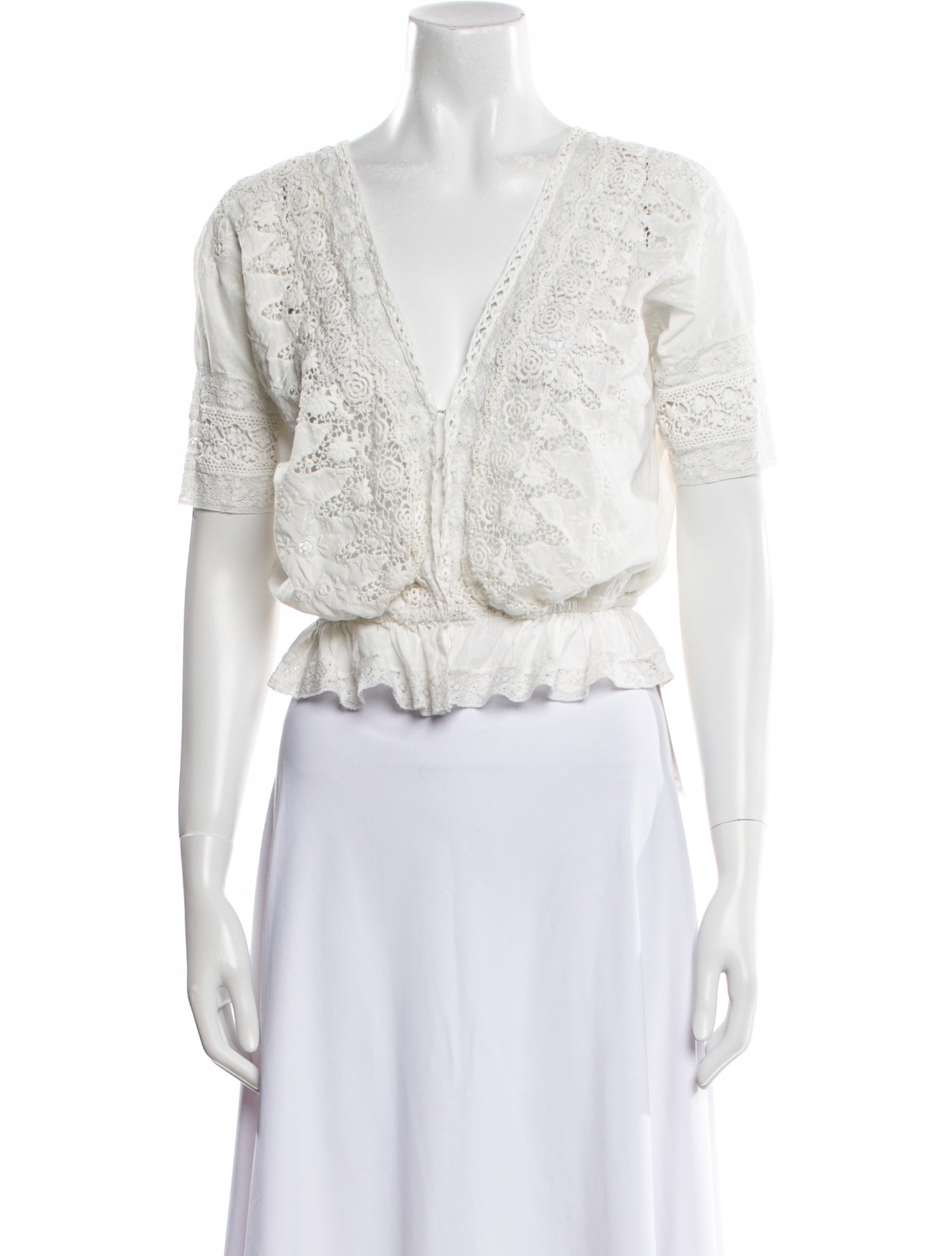 LoveShackFancy Lace Pattern V-Neck Crop Top