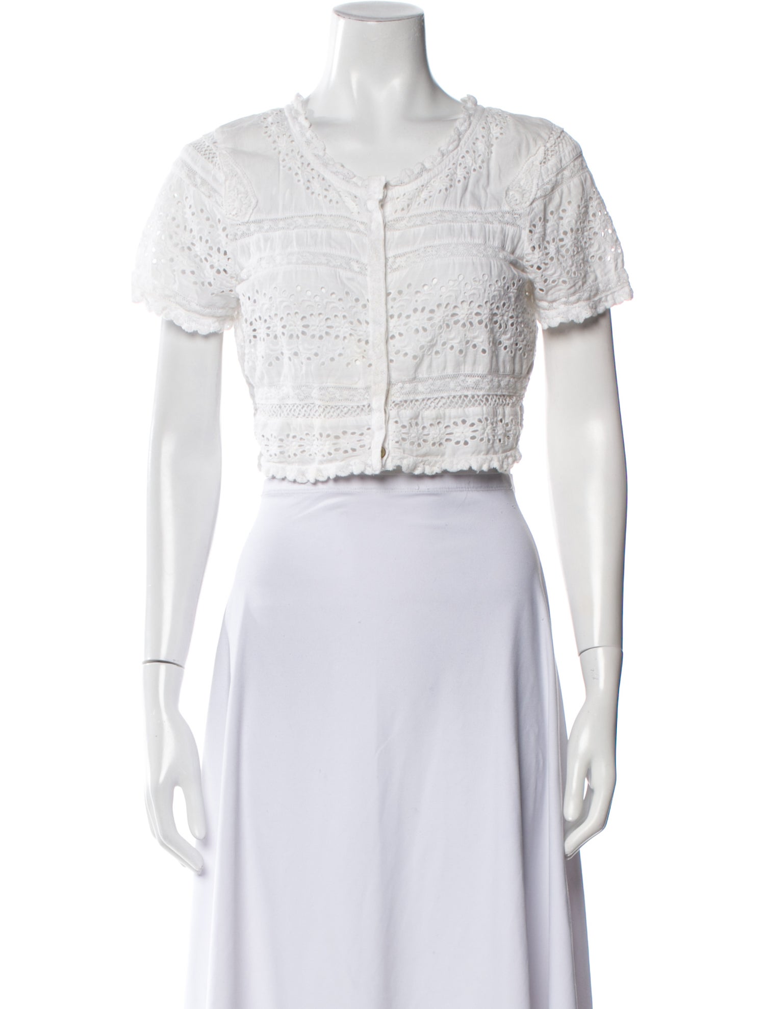 LoveShackFancy V-Neck Short Sleeve Crop Top