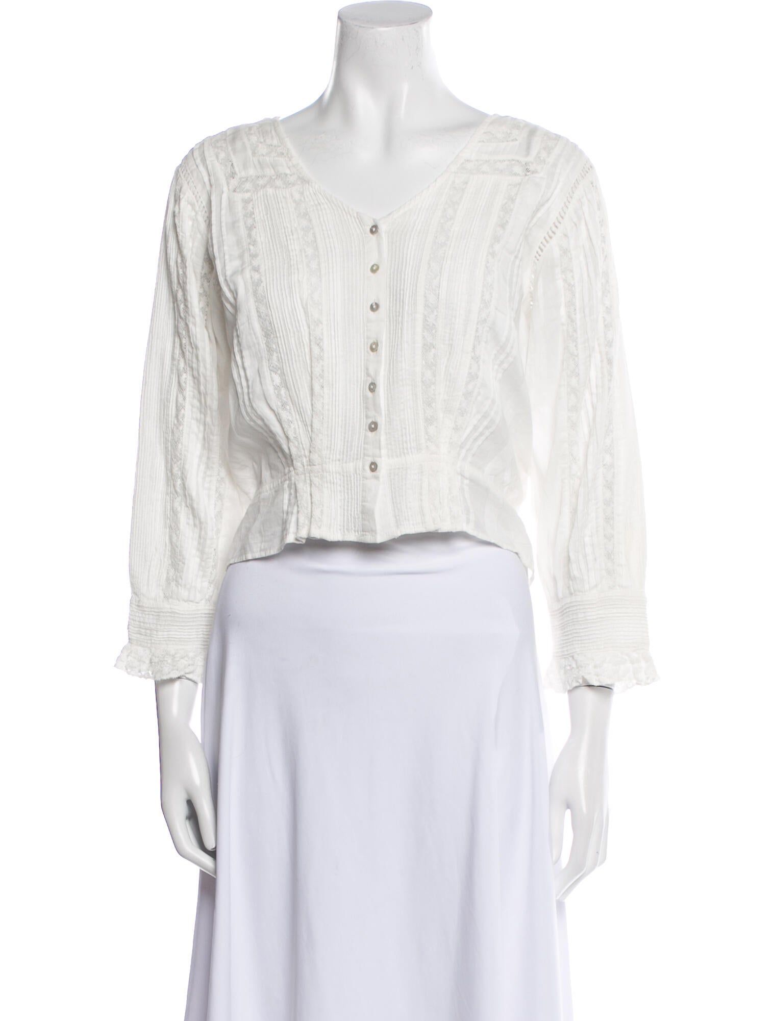 LoveShackFancy V-Neck Three-Quarter Sleeve Crop Top