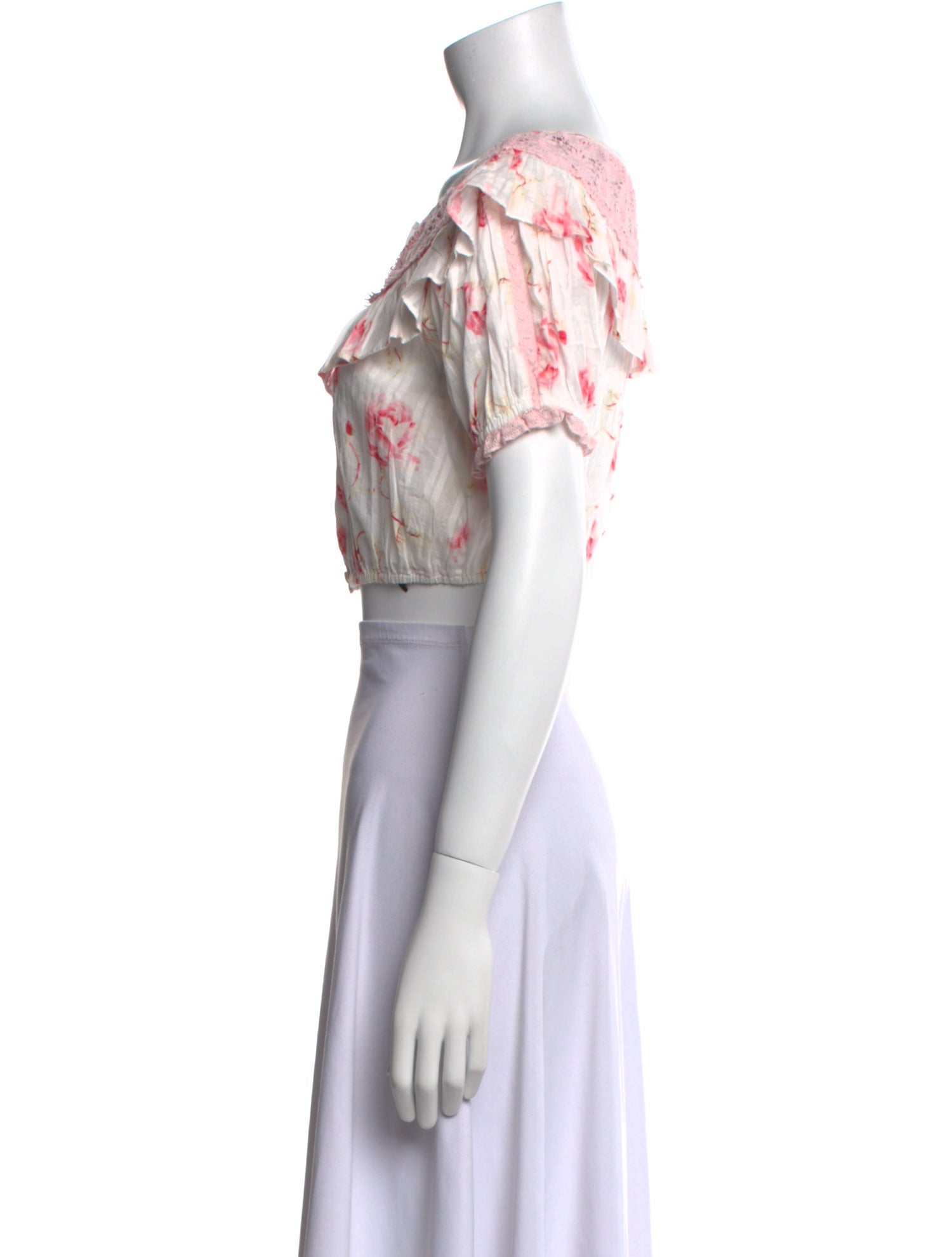 LoveShackFancy Floral Print Scoop Neck Crop Top