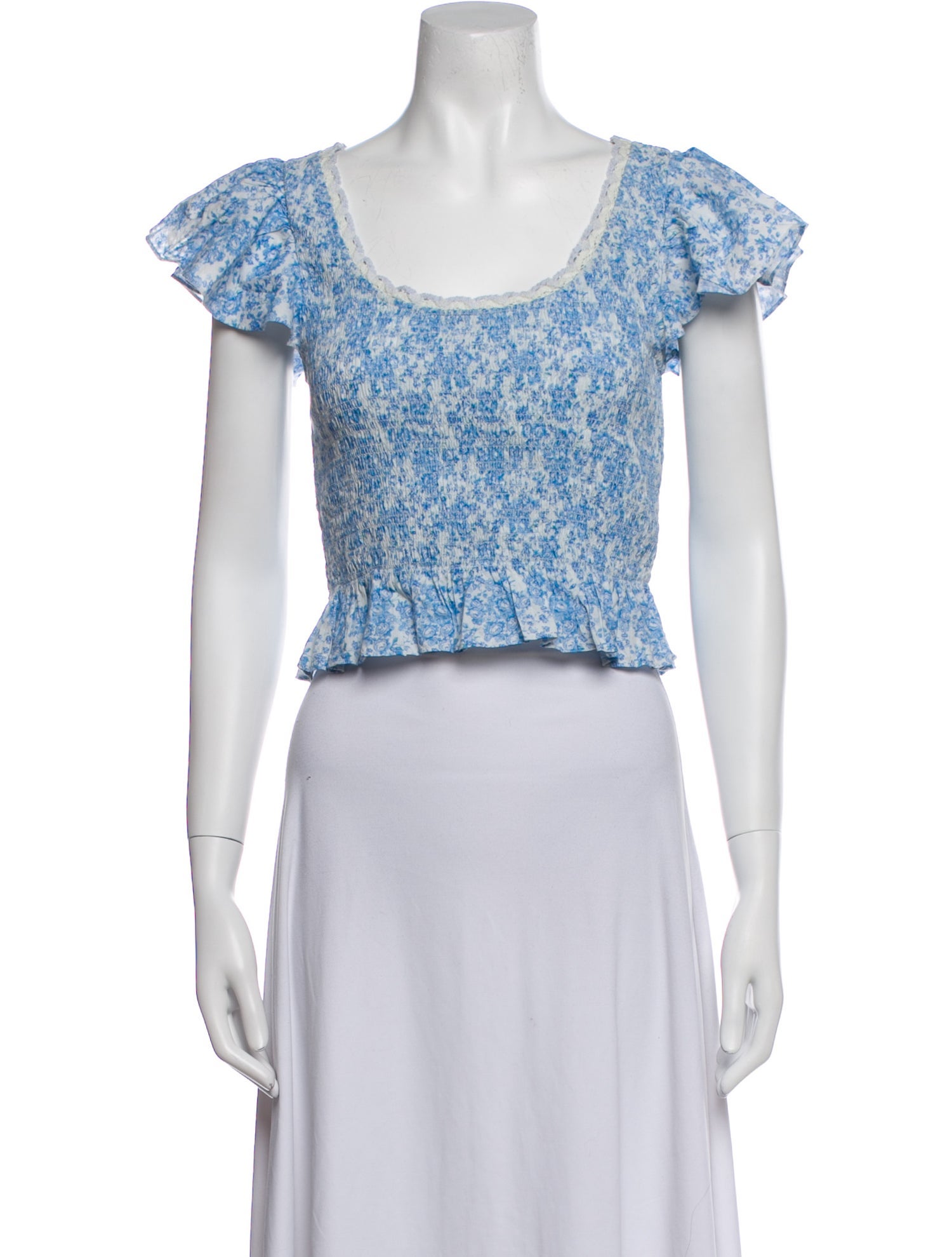 LoveShackFancy Printed Scoop Neck Crop Top