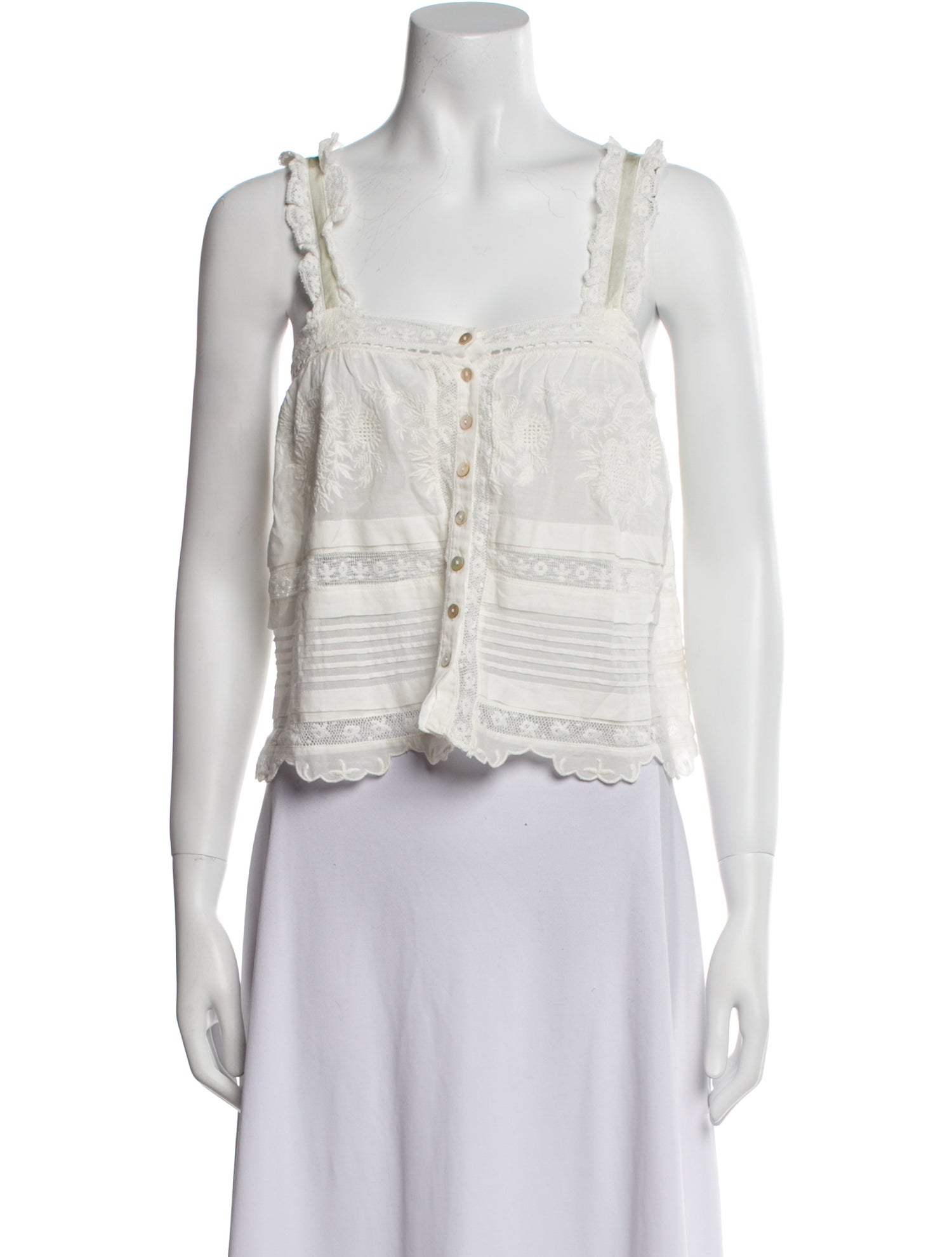 LoveShackFancy Square Neckline Sleeveless Crop Top